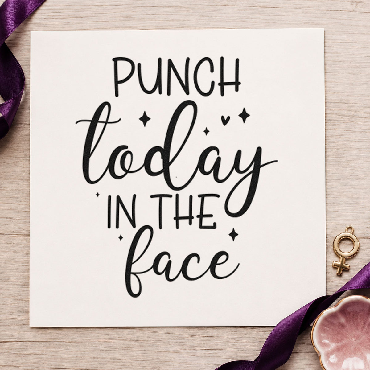 Punch Today In Face craft stamp in black ink on cardstock, an easy option for dock year album page.
