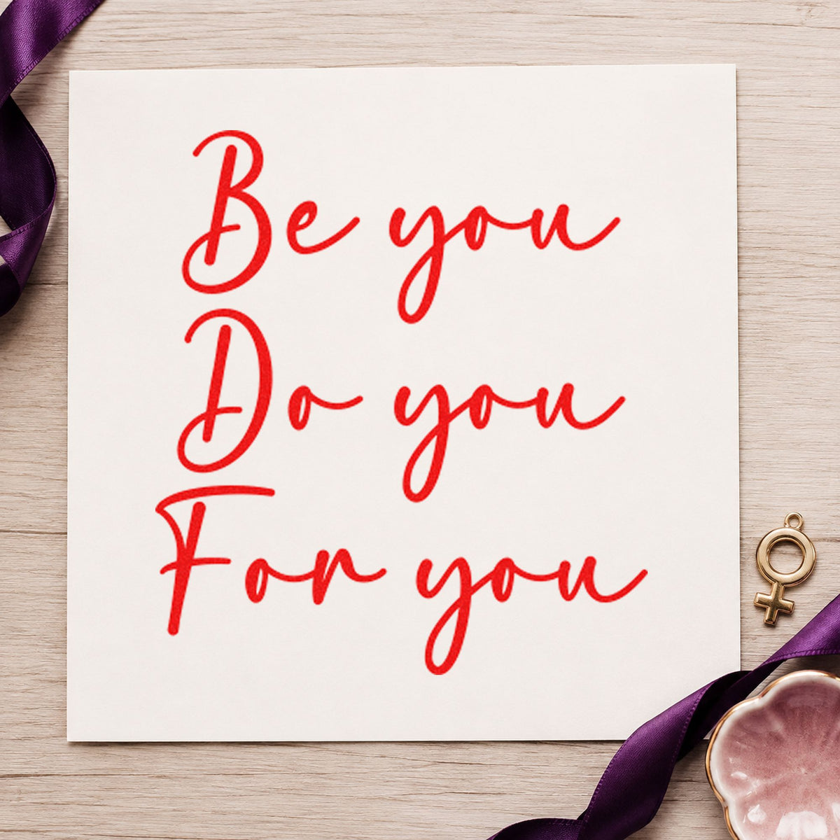 Be You For You craft stamp imprint in red ink on a handmade project, one idea being outfit note cards.