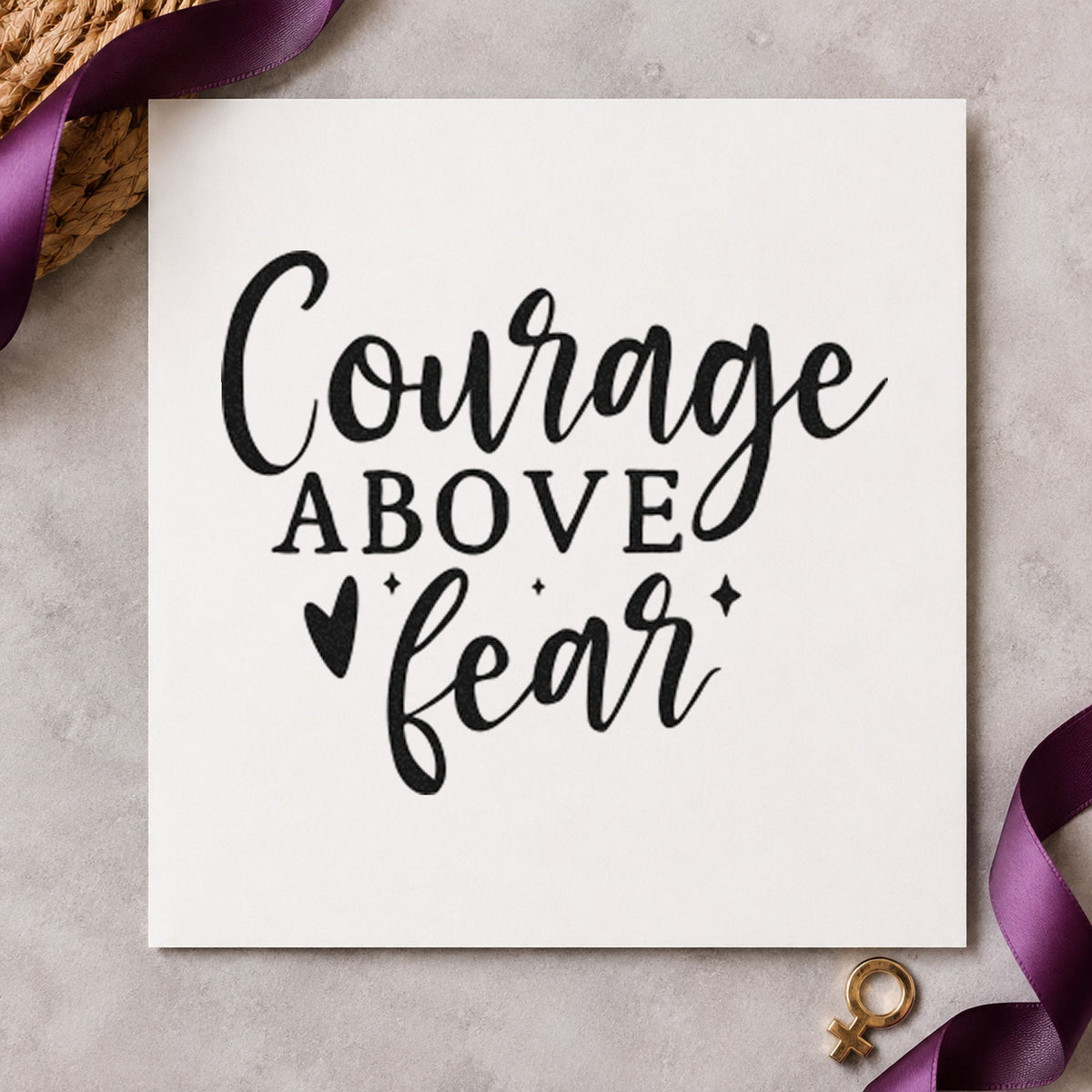 Courage Above Fear Heart rubber stamp printed in black ink, ready for callout log sheet and similar paper crafts.