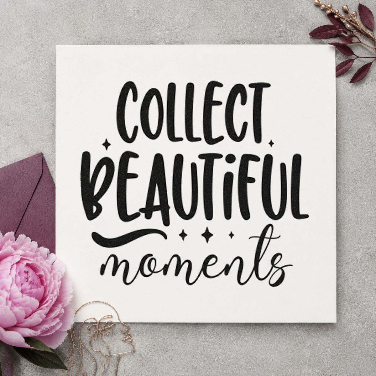 Collect Beautiful Moments Flourish rubber stamp printed in black ink, ready for tide log sheet and similar paper crafts.