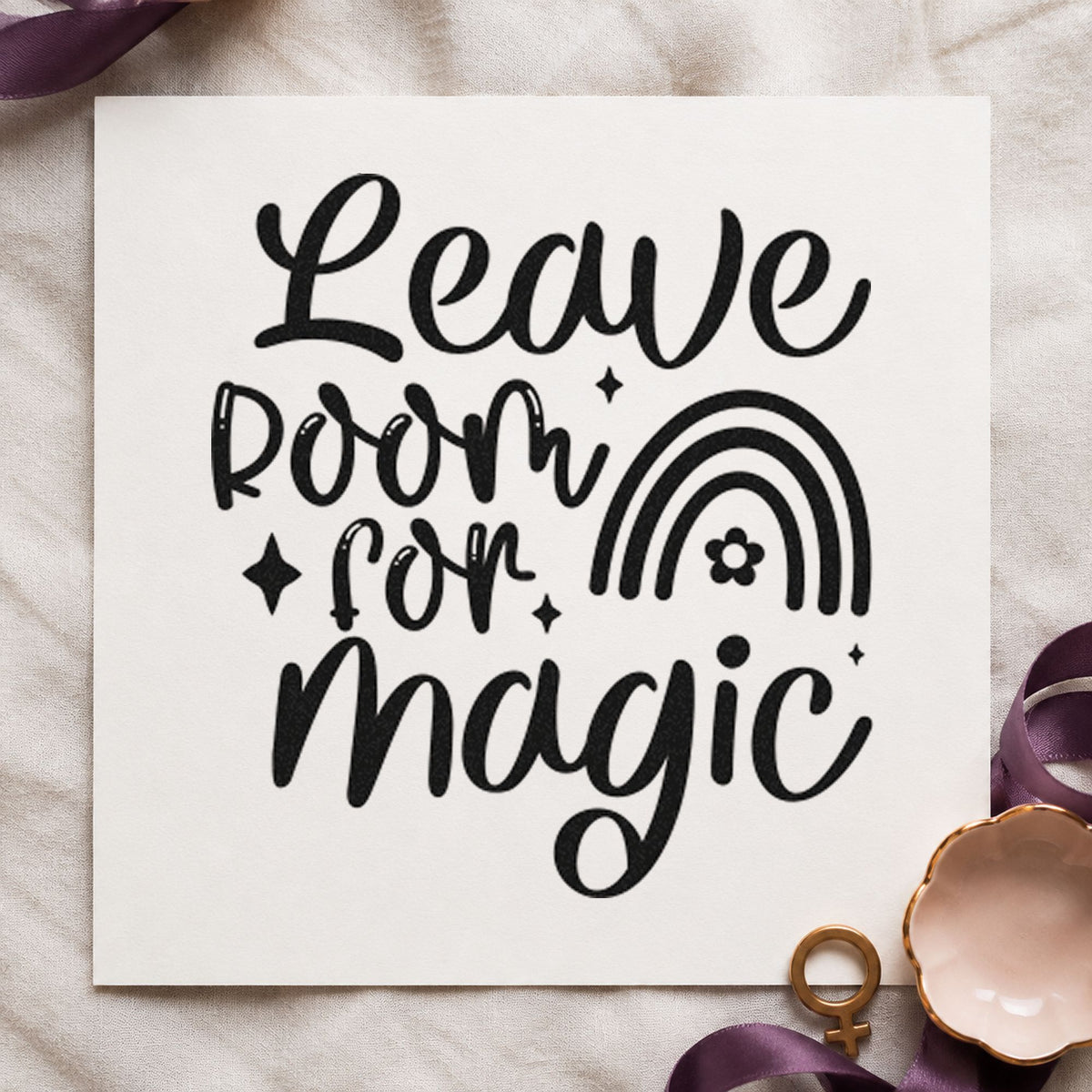 Leave Room Magic Rainbow craft stamp in black ink on cardstock, an easy option for birthday album page.