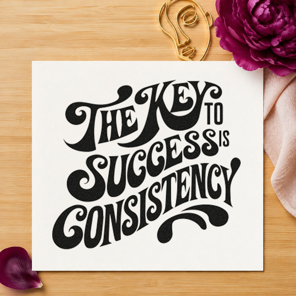 Key To Success Consistency craft stamp in black ink on cardstock, an easy option for posting album page.