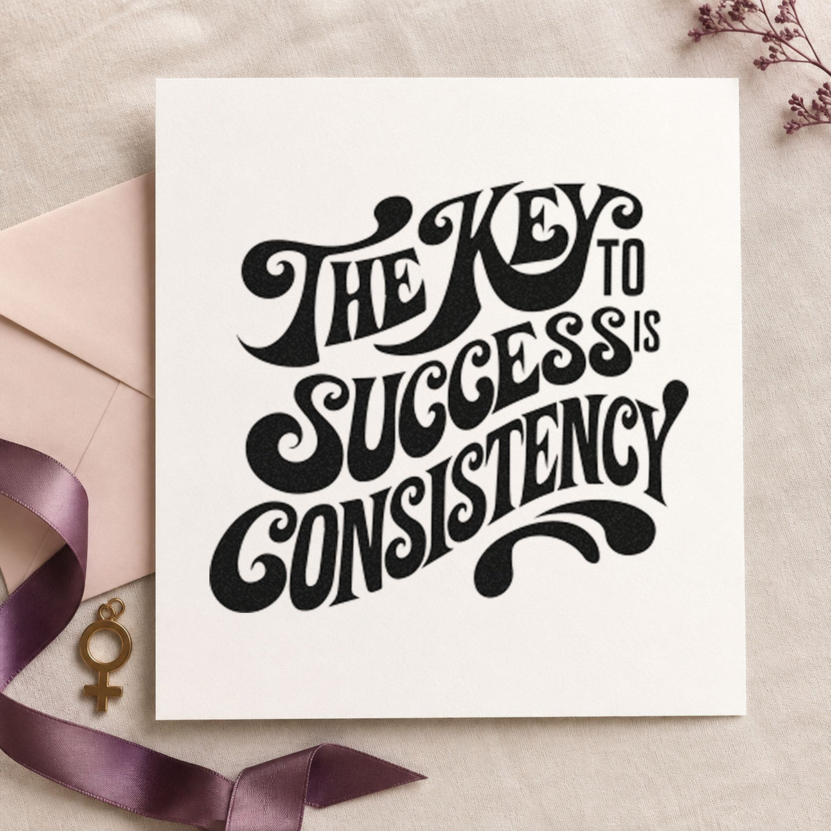 Key To Success Consistency craft stamp imprint in black ink on a handmade project, one idea being reader gift tags.