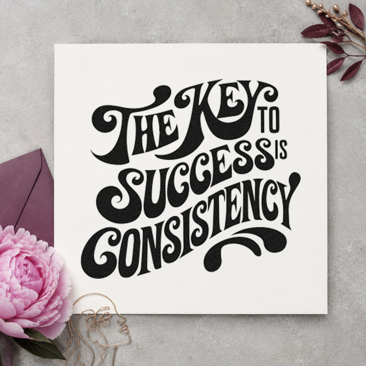 Key To Success Consistency rubber stamp printed in black ink, ready for post plan sheet and similar paper crafts.