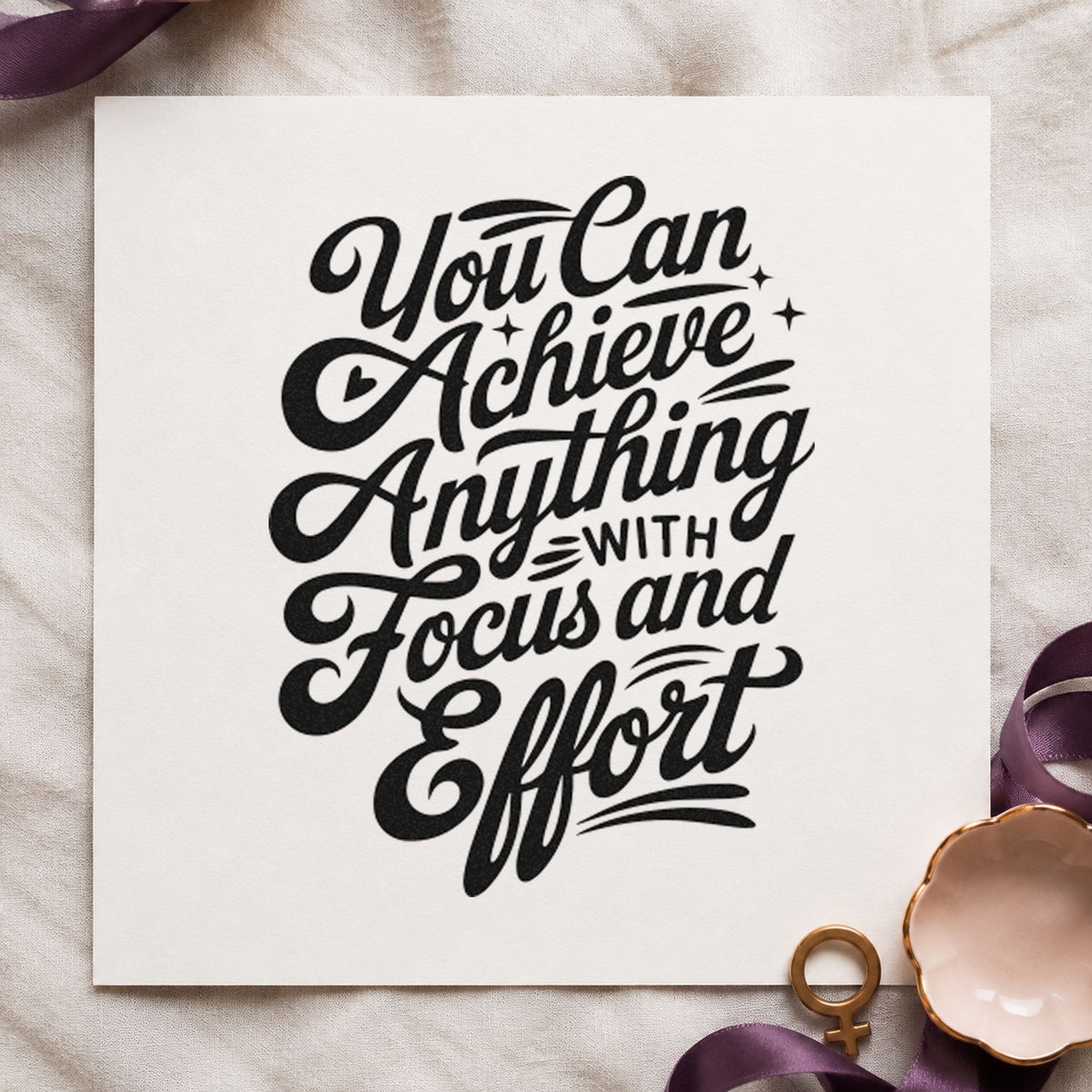 Achieve With Focus Effort rubber stamp printed in black ink, ready for drill chart sheet and similar paper crafts.
