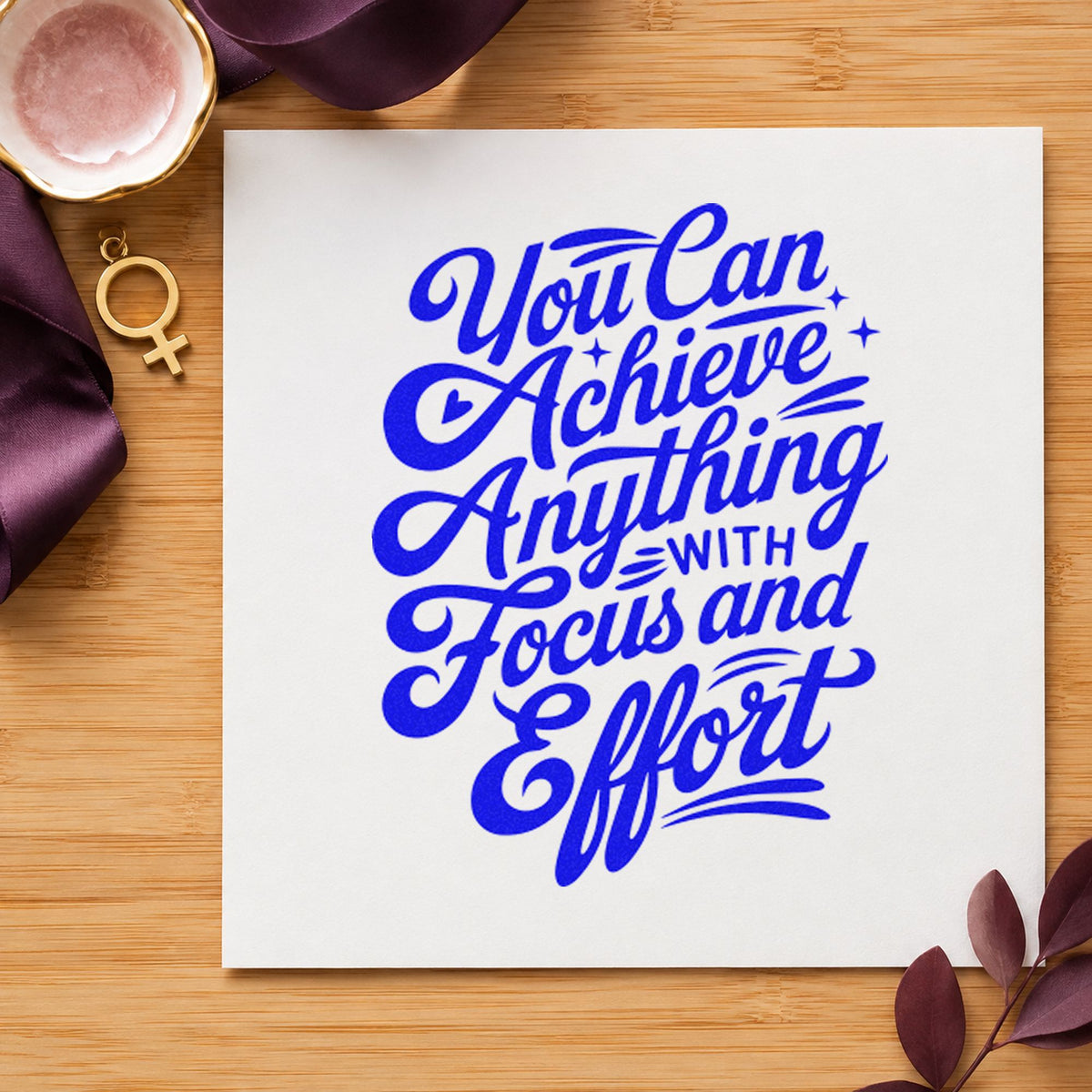Achieve With Focus Effort craft stamp in blue ink on cardstock, an easy option for flag panel printing.