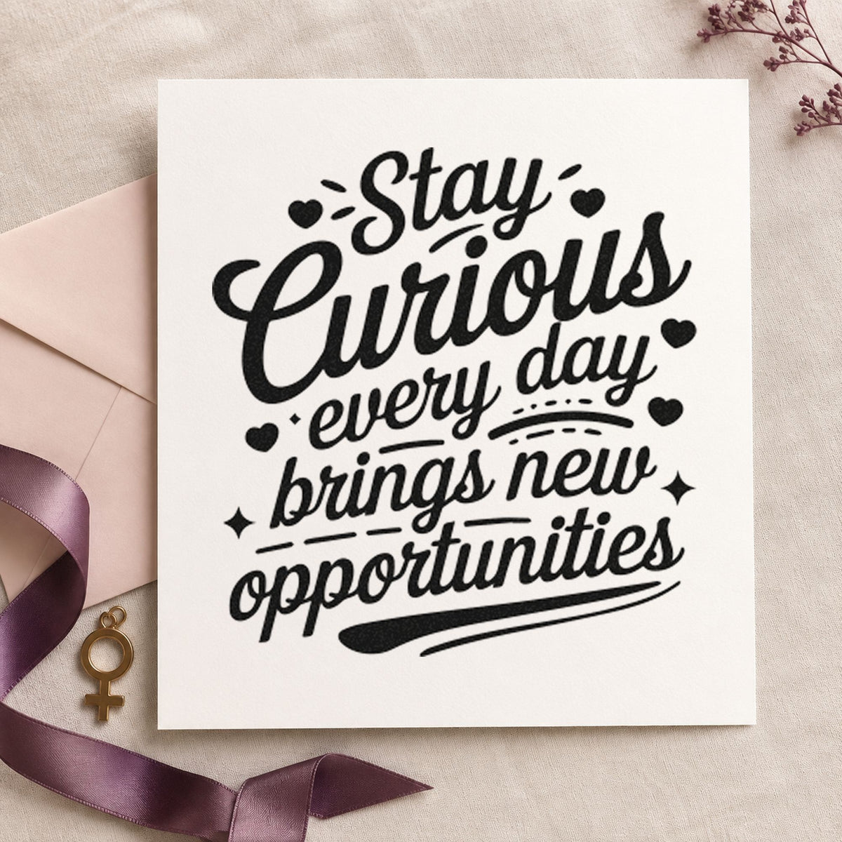 Stay Curious Every Day rubber stamp printed in black ink, ready for result log sheet and similar paper crafts.