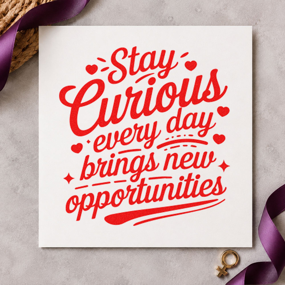 Stay Curious Every Day rubber stamp shown in red ink, stamped for projects such as bin supply labels.