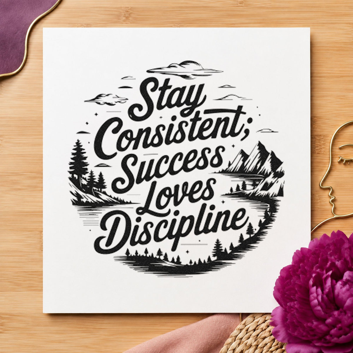 Consistent Success Loves Discipline craft stamp imprint in black ink on a handmade project, one idea being voucher gift tags.