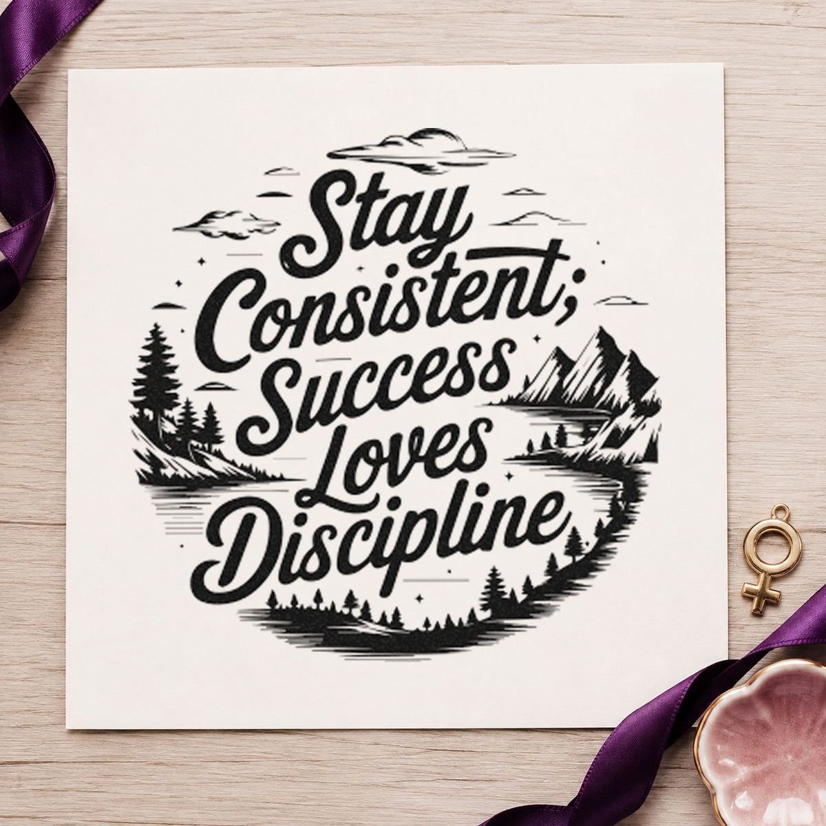 Consistent Success Loves Discipline rubber stamp printed in black ink, ready for lesson book sheet and similar paper crafts.