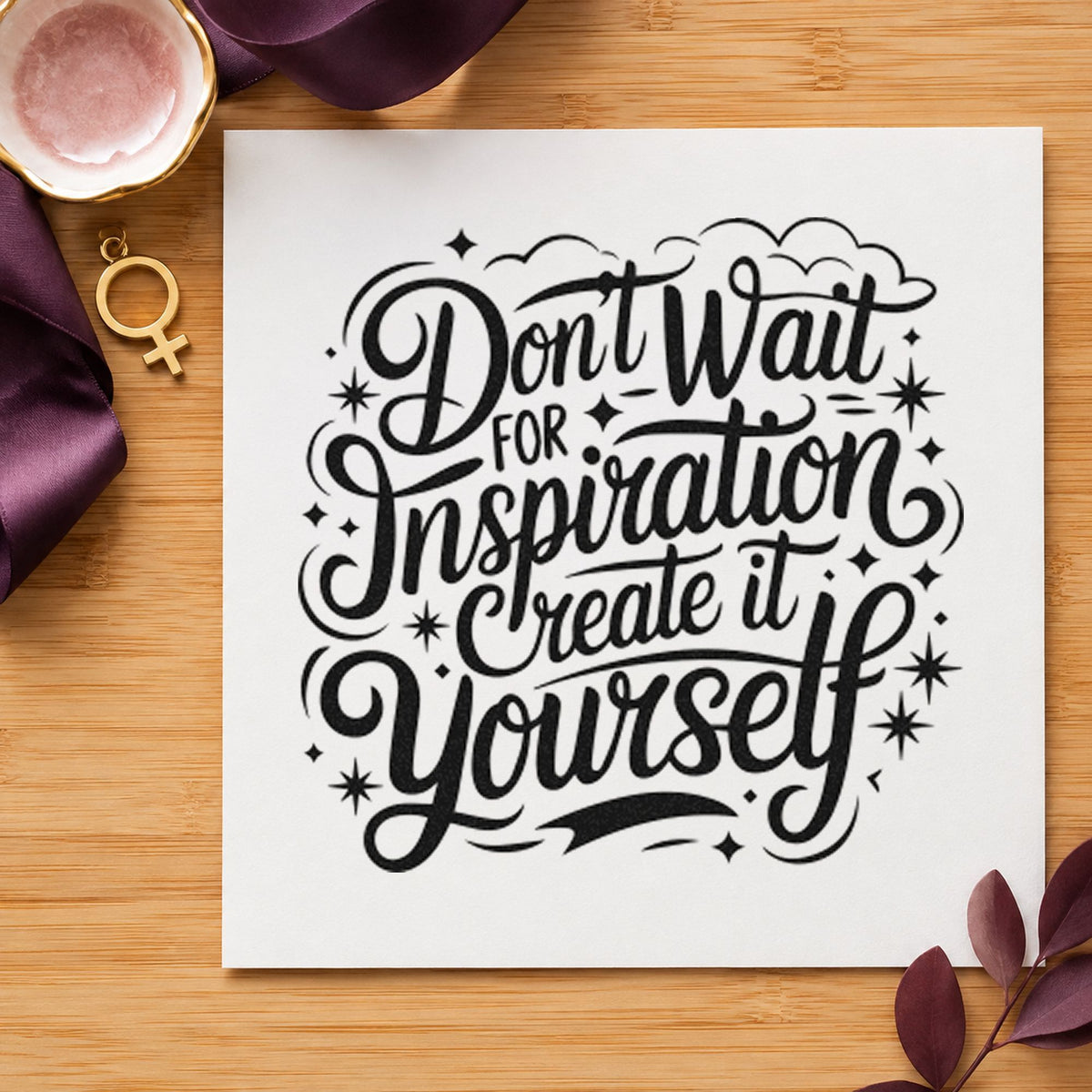 Create Inspiration Yourself Quote rubber stamp printed in black ink, ready for song draft sheet and similar paper crafts.