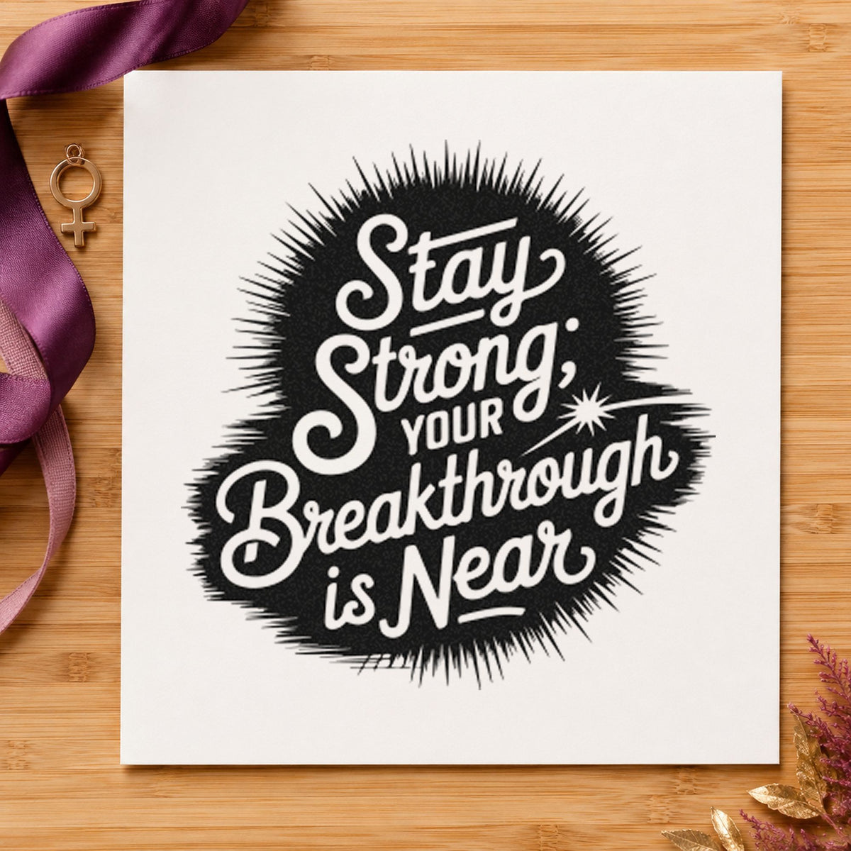 Stay Strong Breakthrough Near craft stamp imprint in black ink on a handmade project, one idea being share box gift tags.