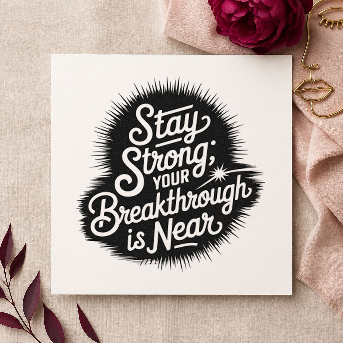 Stay Strong Breakthrough Near rubber stamp printed in black ink, ready for cash flow sheet and similar paper crafts.