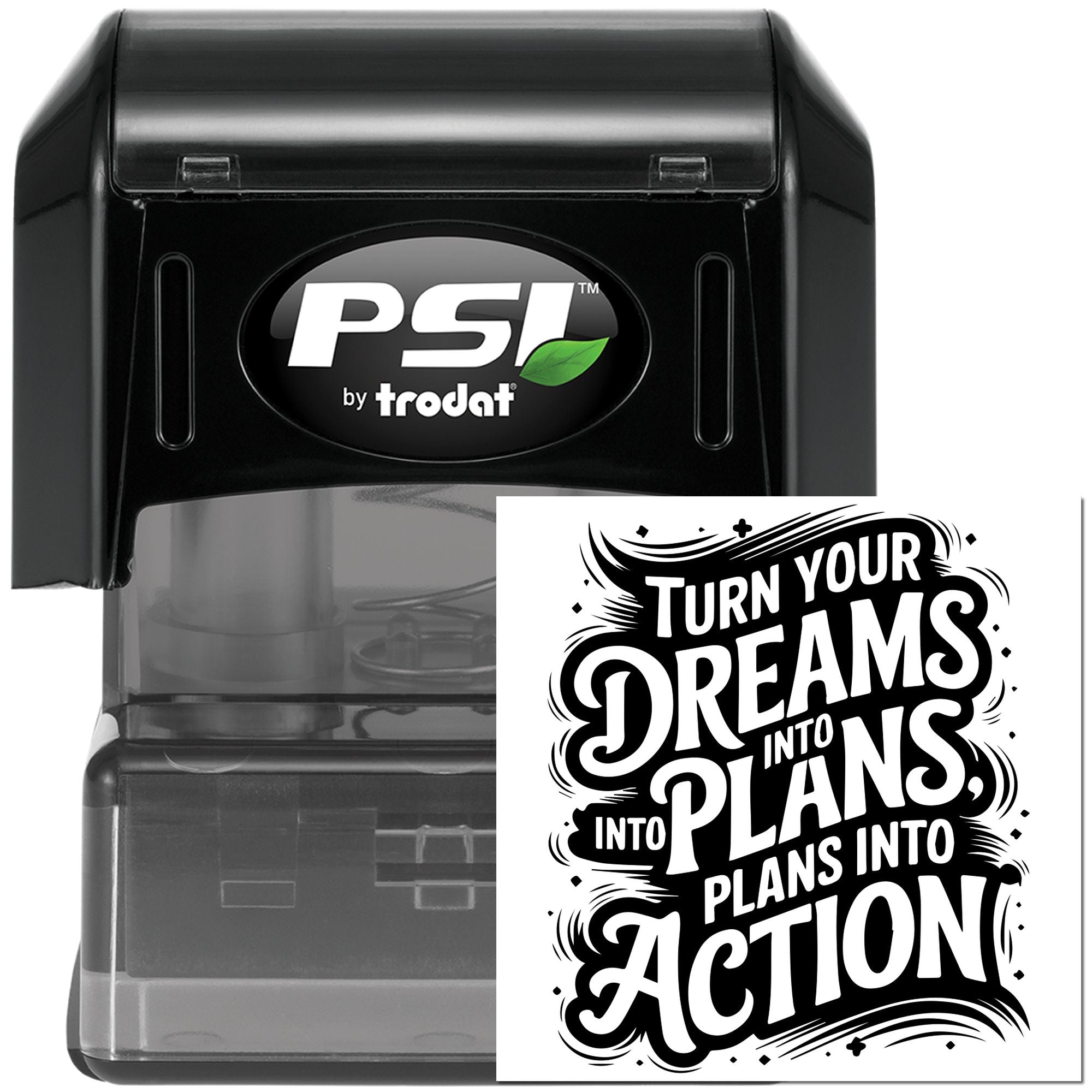 Pre-Inked Dreams Into Action Tag Stamp