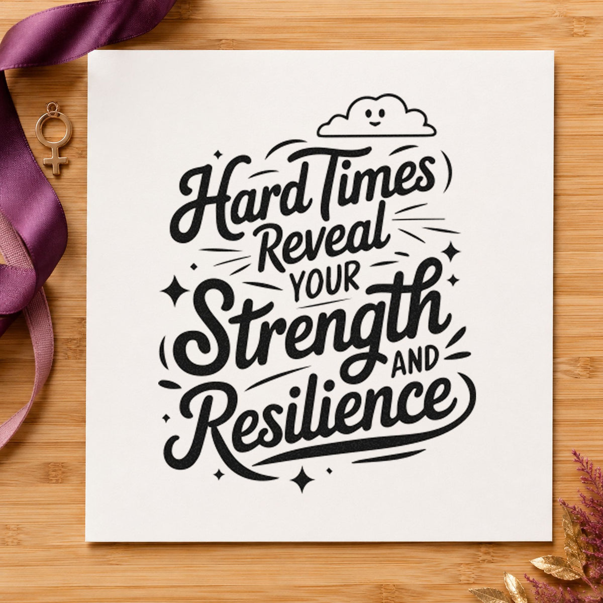 Hard Times Reveal Strength rubber stamp printed in black ink, ready for cash plan sheet and similar paper crafts.