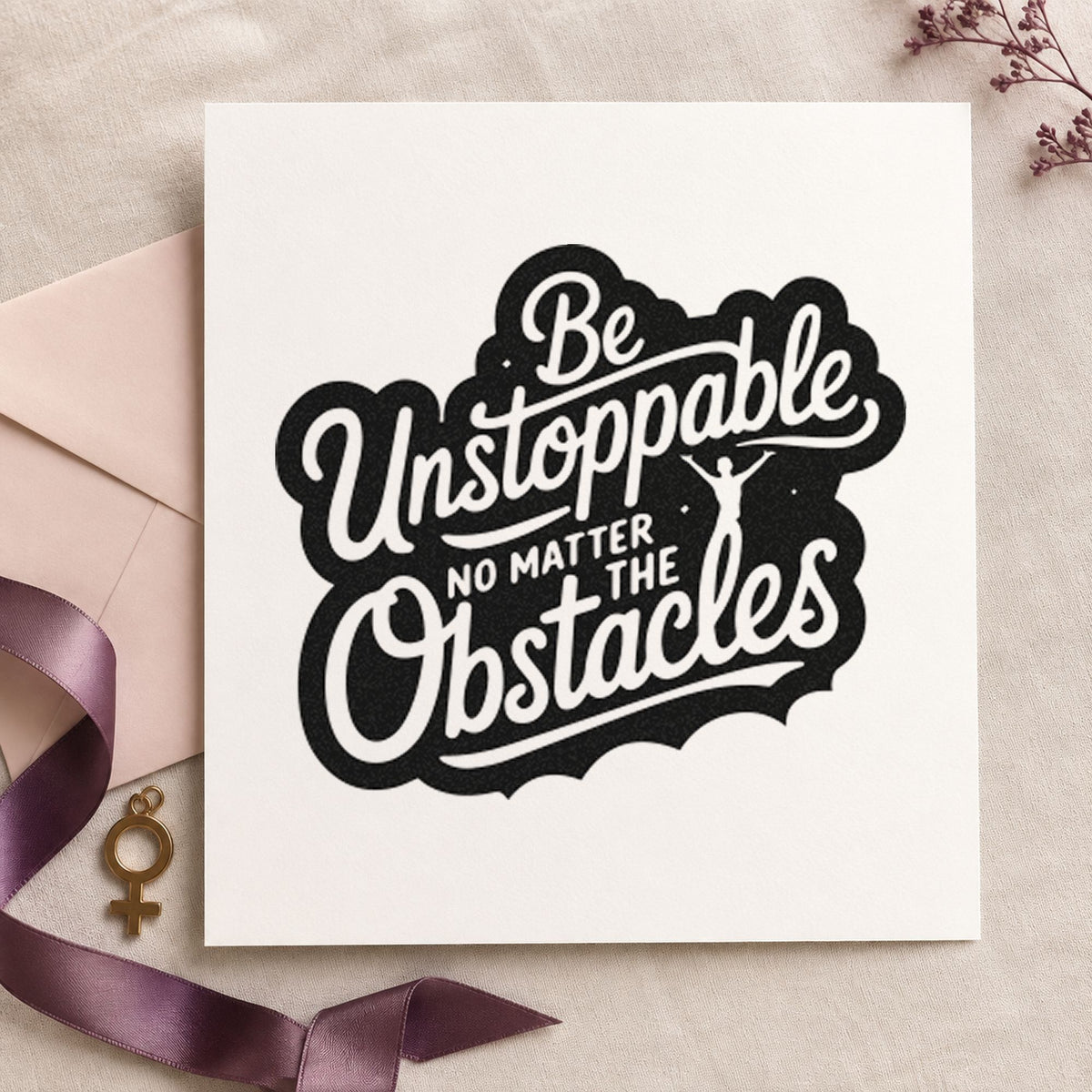 Be Unstoppable Through Obstacles craft stamp in black ink on cardstock, an easy option for running album page.