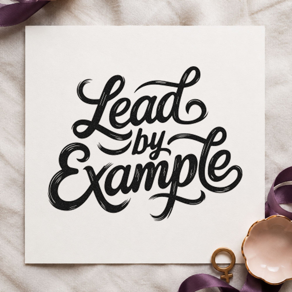 Lead By Example Script craft stamp in black ink on cardstock, an easy option for race season album page.