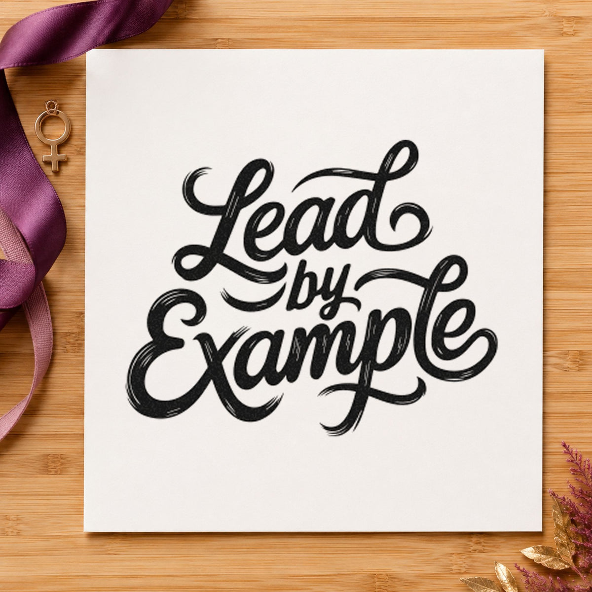 Lead By Example Script rubber stamp printed in black ink, ready for stop practice sheet and similar paper crafts.