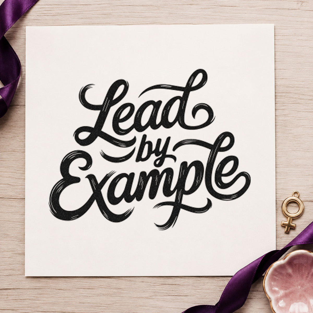 Lead By Example Script rubber stamp printed in black ink, ready for connected script cards and similar paper crafts.