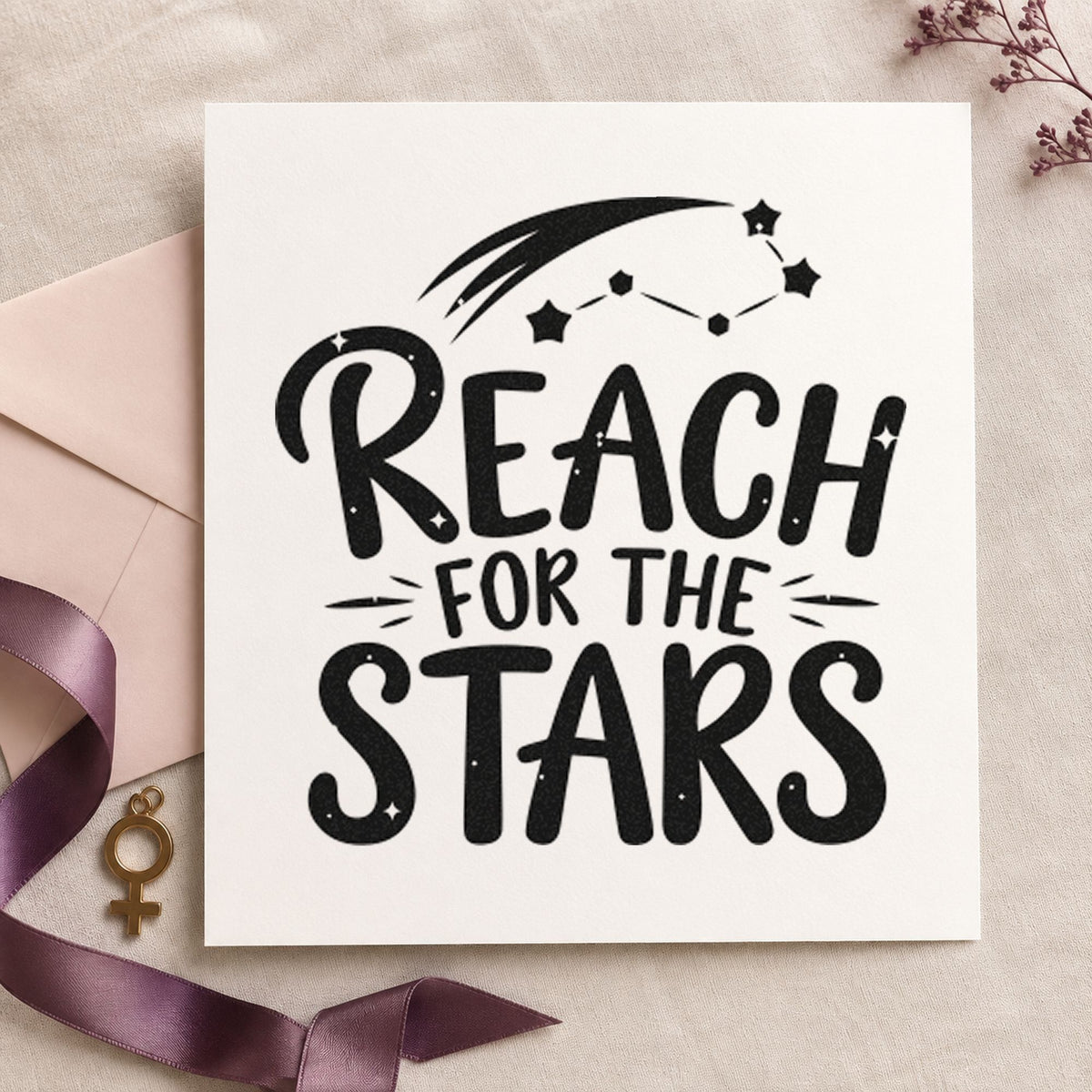 Reach For The Stars craft stamp in black ink on cardstock, an easy option for camp week album page.