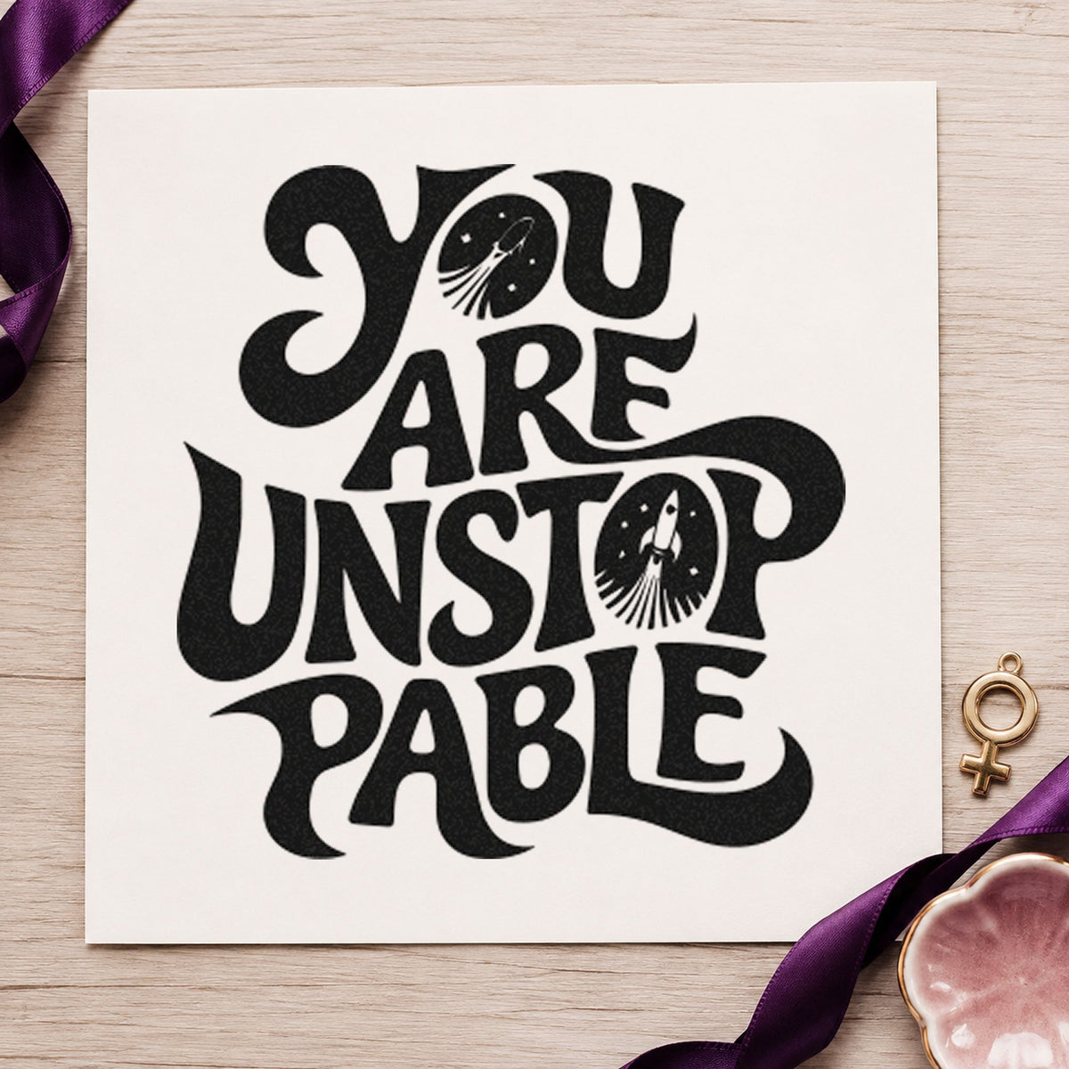 You Are Unstoppable Lettering craft stamp in black ink on cardstock, an easy option for hockey album page.