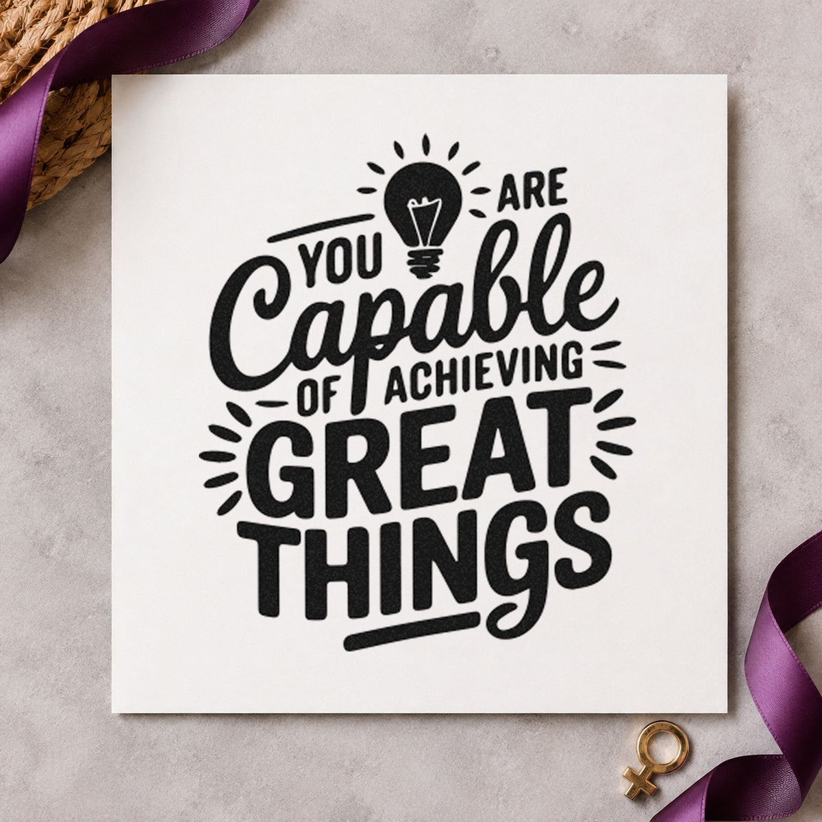 Capable Of Great Things rubber stamp printed in black ink, ready for idea log sheet and similar paper crafts.