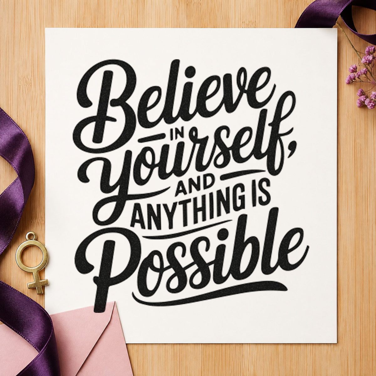 Believe In Yourself Possible rubber stamp printed in black ink, ready for bold flow cards and similar paper crafts.