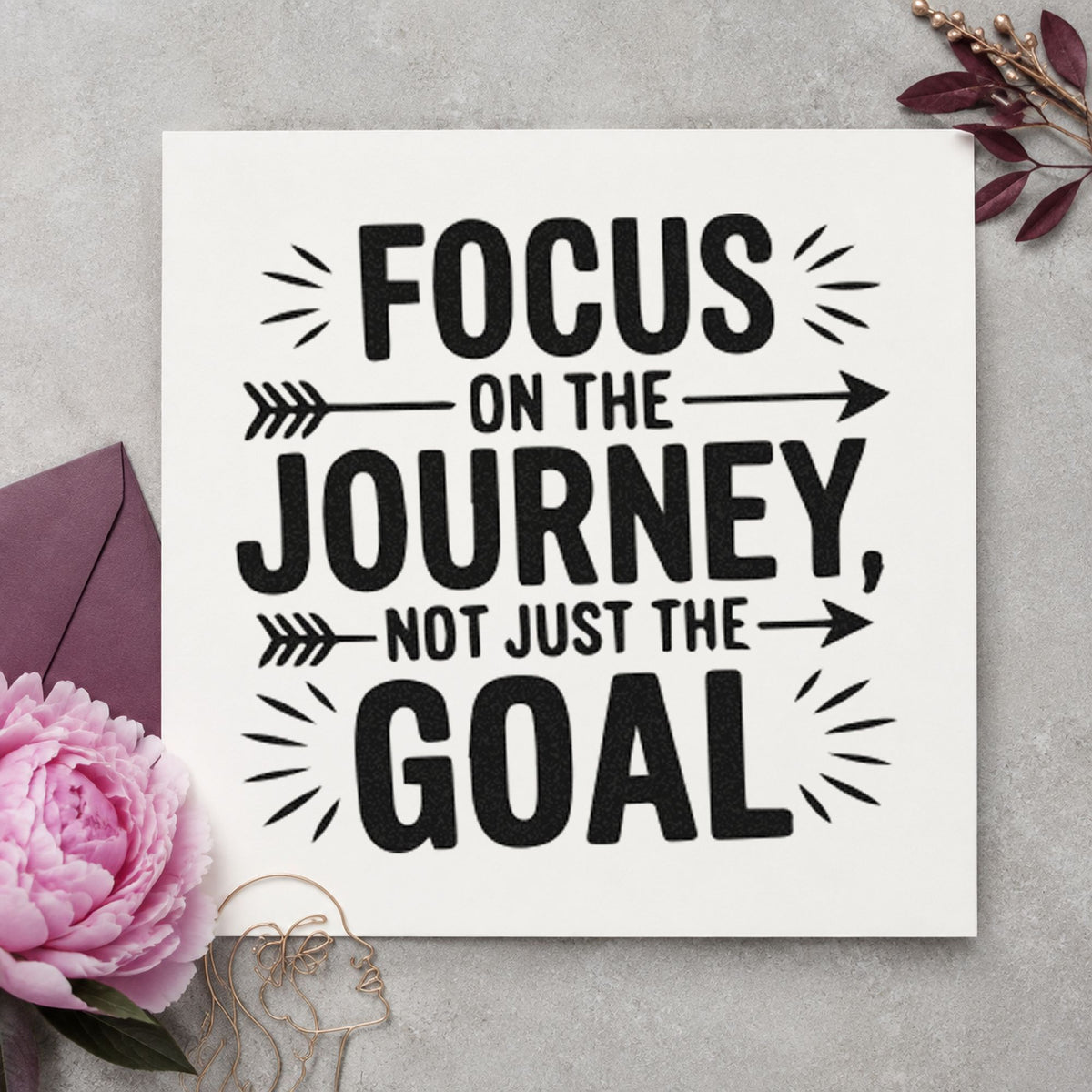 Focus On Journey Goal craft stamp imprint in black ink on a handmade project, one idea being ticket wallet tags.