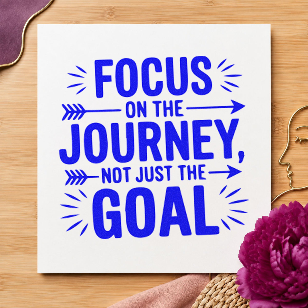 Focus On Journey Goal craft stamp imprinted in blue ink on paper, a design suited to framed hall map.