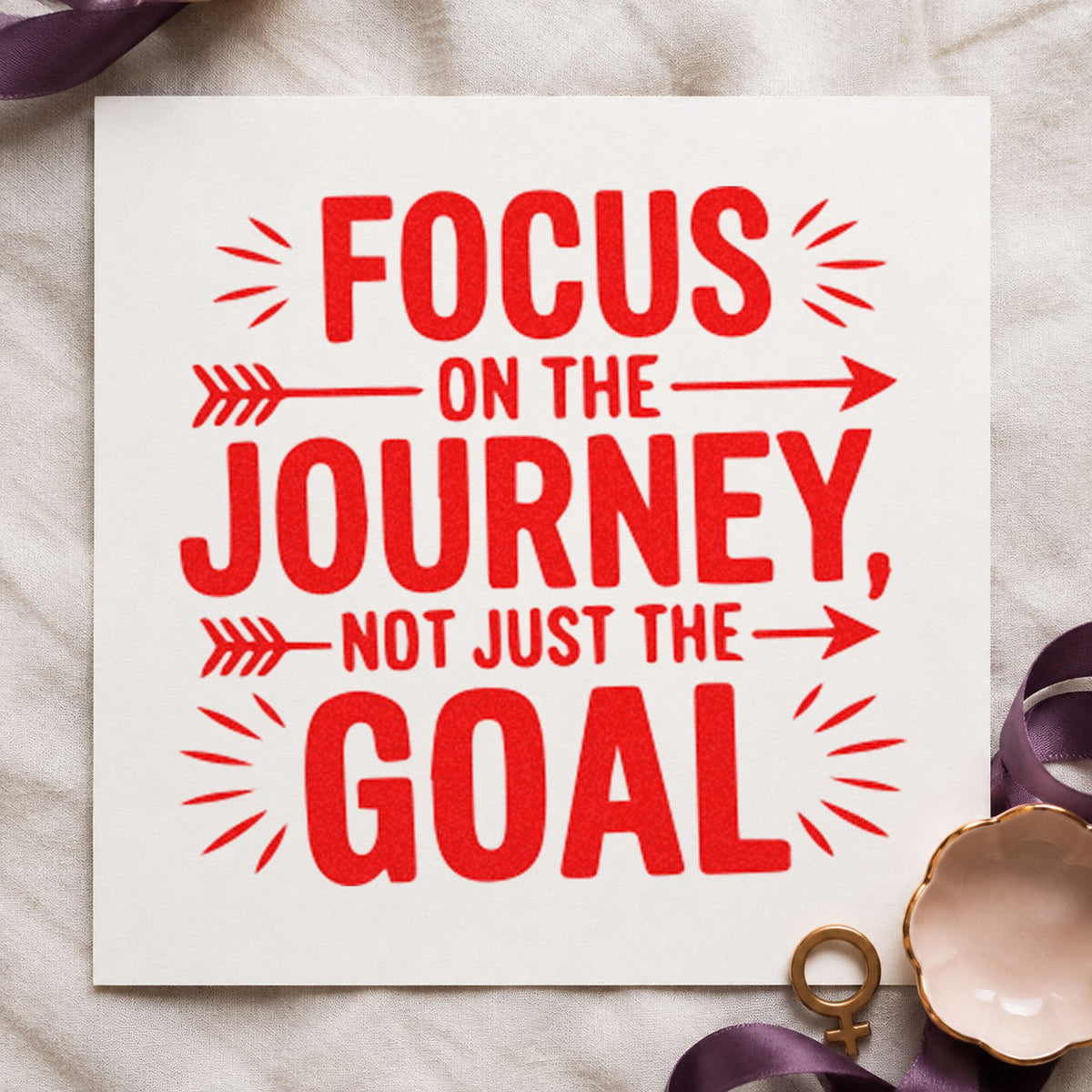 Focus On Journey Goal craft stamp imprint in red ink on a handmade project, one idea being leg note cards.