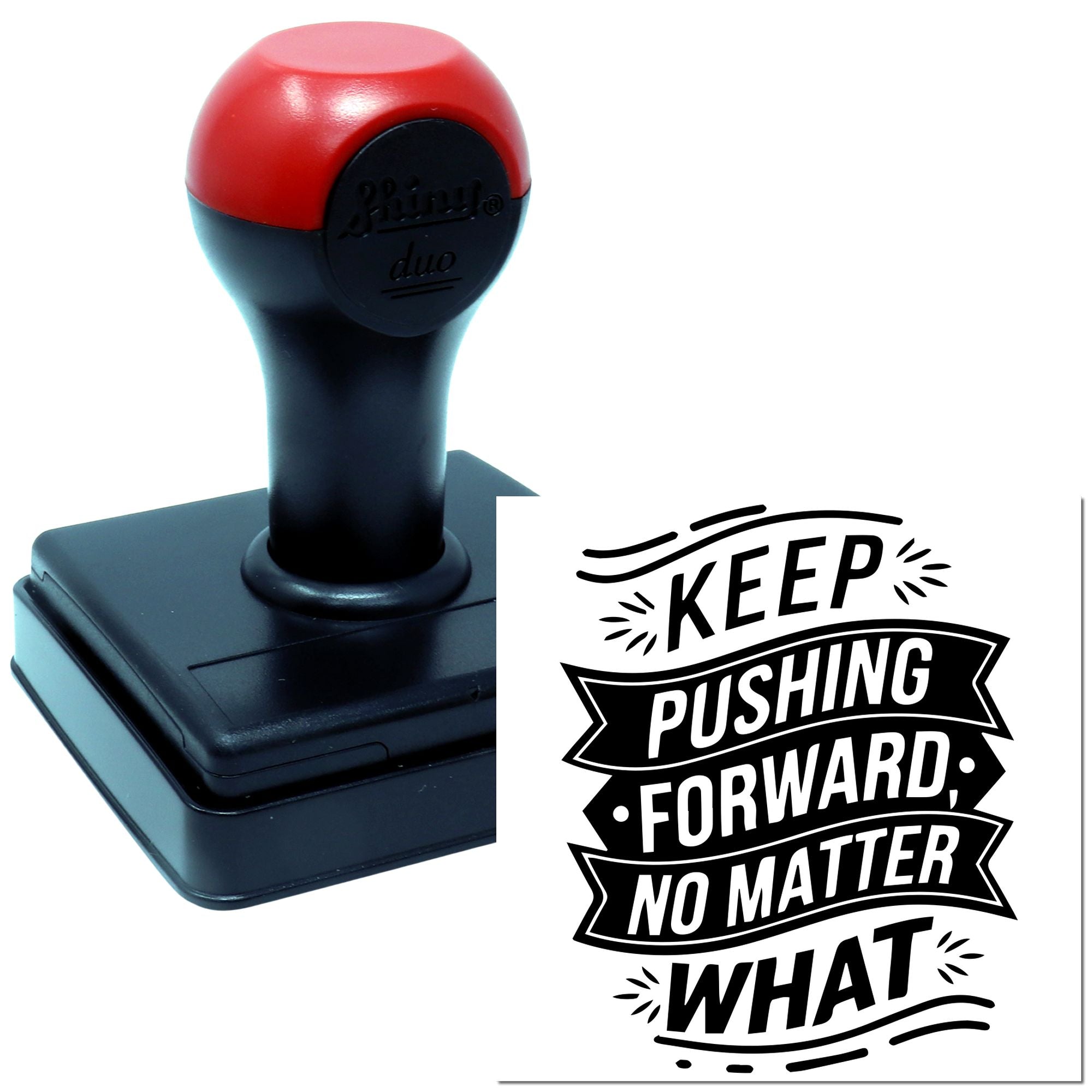 Duo Black Ribbon Motivational Forward Movement Hand Stamp
