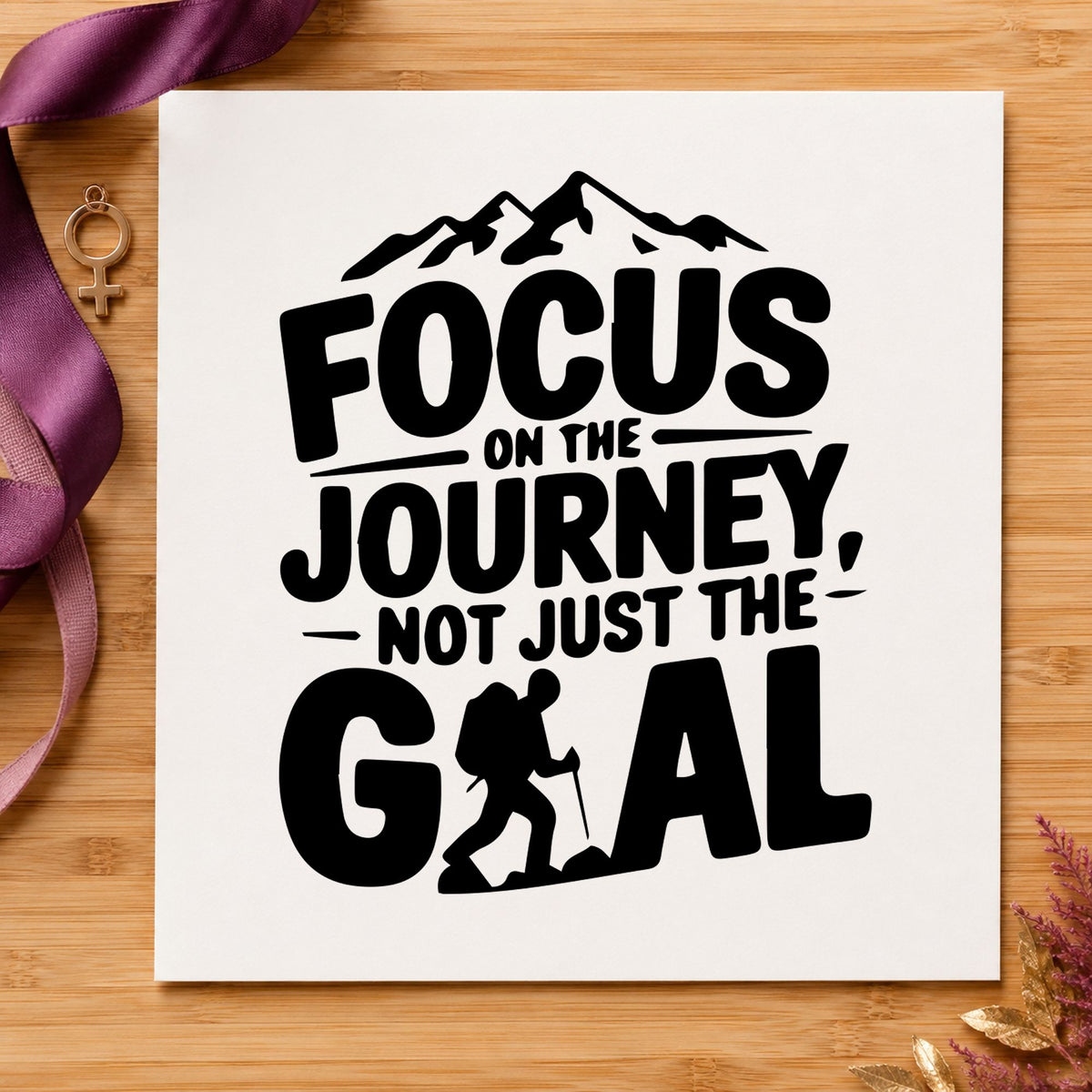 Focus Journey Hiker Mountains rubber stamp printed in black ink, ready for stage plan sheet and similar paper crafts.