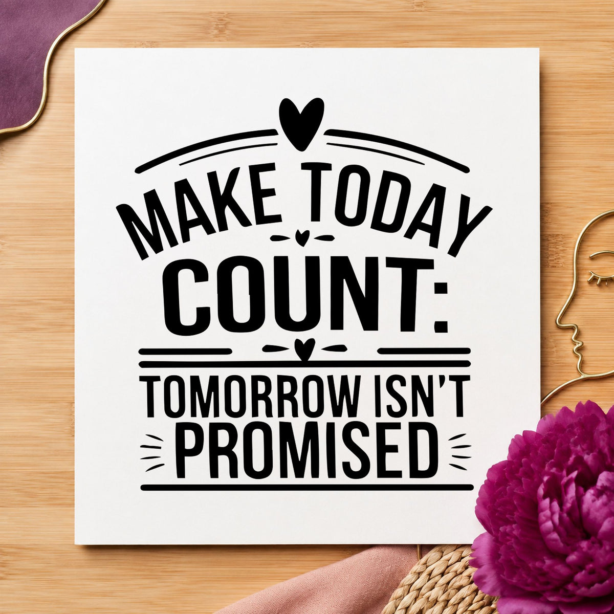 Make Today Count Hearts craft stamp imprint in black ink on a handmade project, one idea being season box gift tags.
