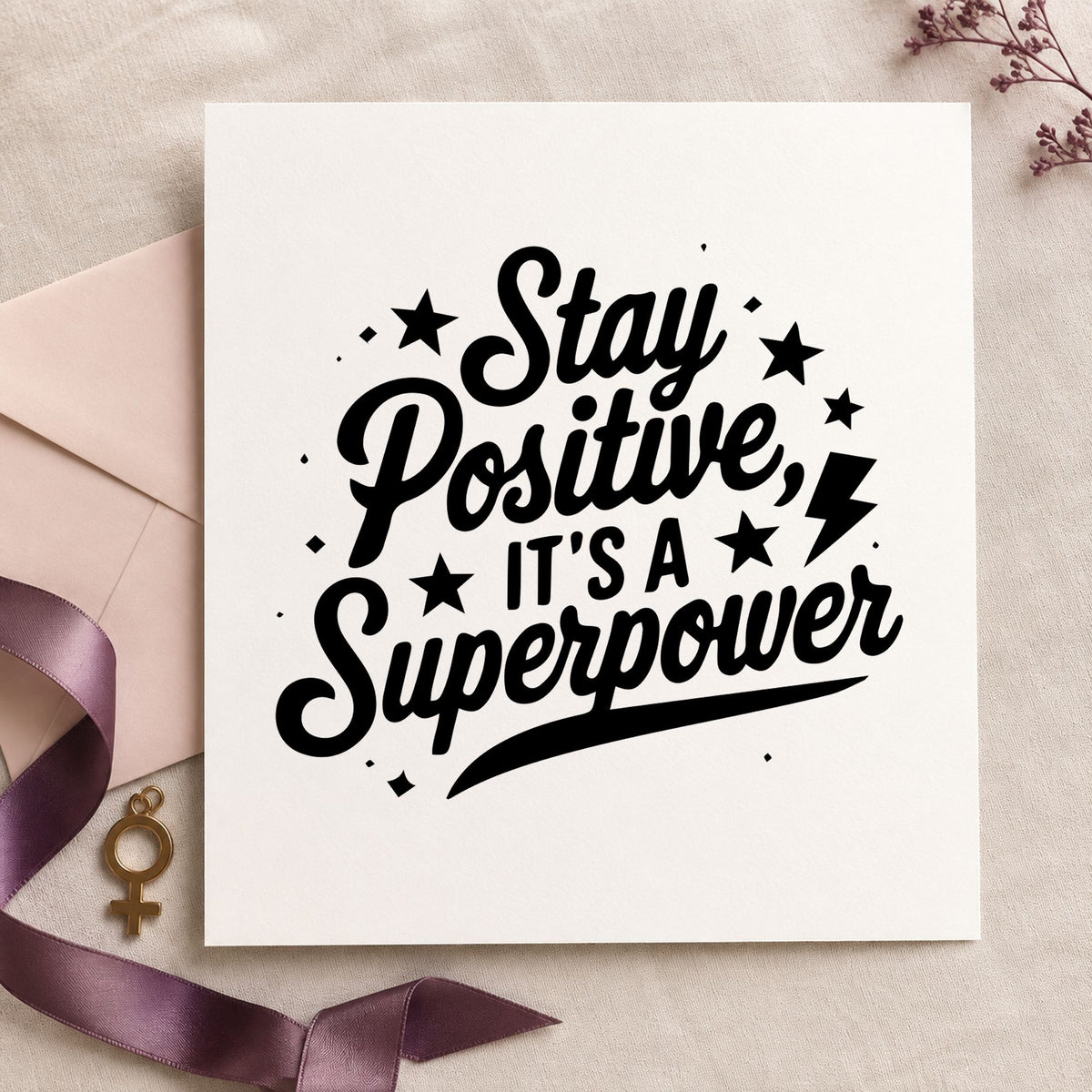 Stay Positive Superpower Stars craft stamp in black ink on cardstock, an easy option for comic term album page.