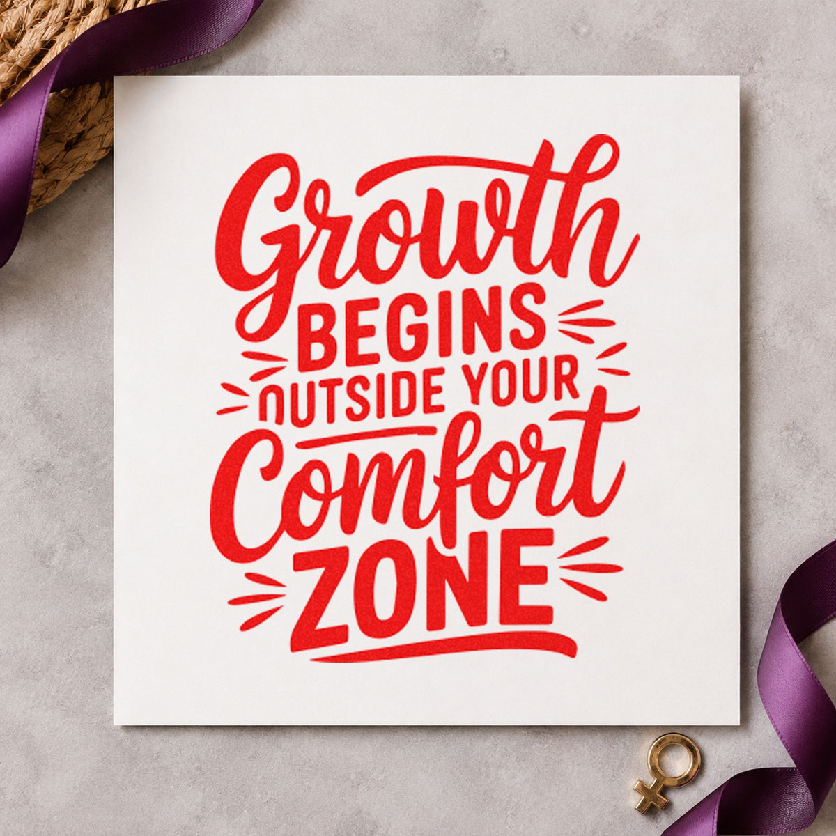 Growth Outside Comfort Zone craft stamp imprint in red ink on a handmade project, one idea being step practice cards.