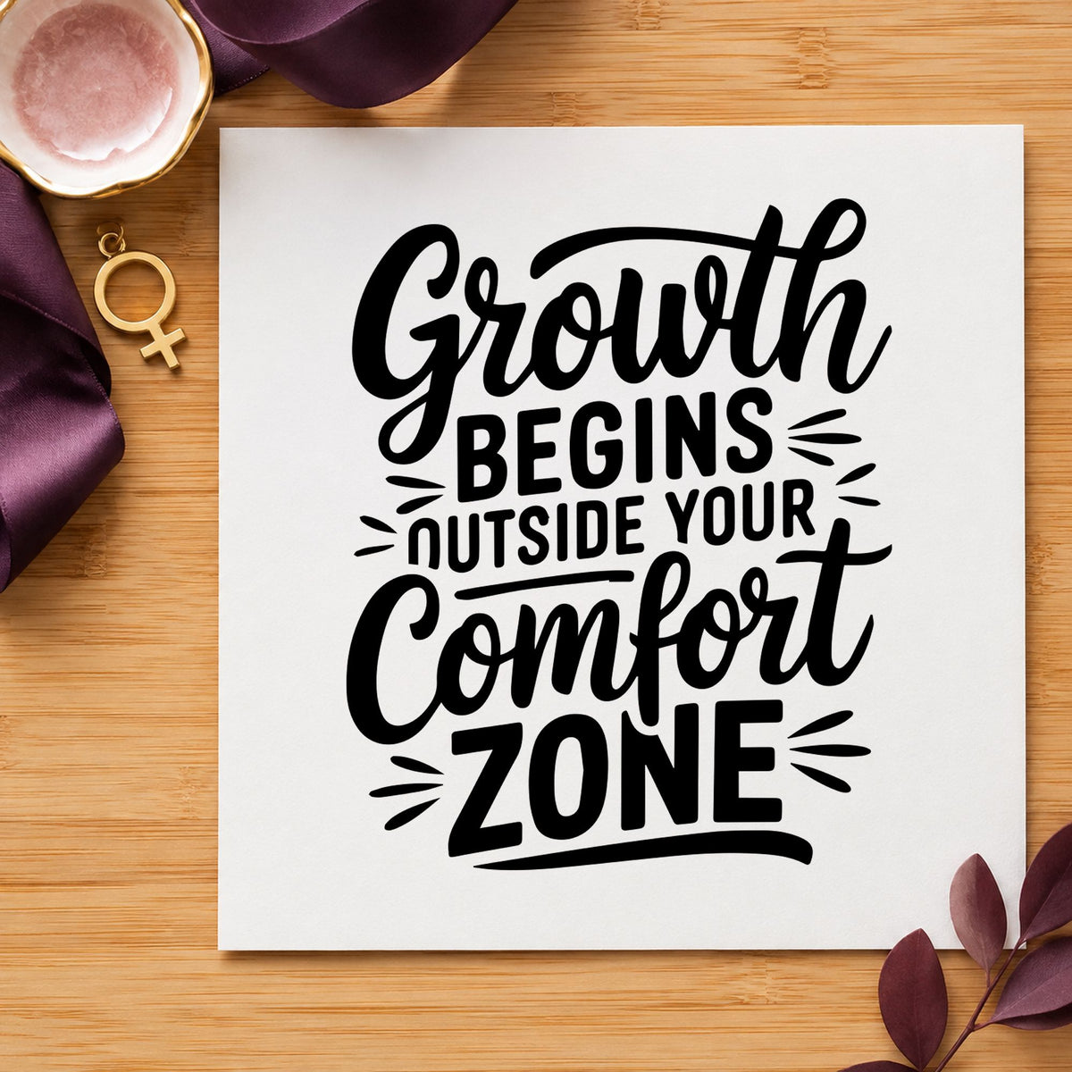 Growth Outside Comfort Zone rubber stamp printed in black ink, ready for accent mix cards and similar paper crafts.