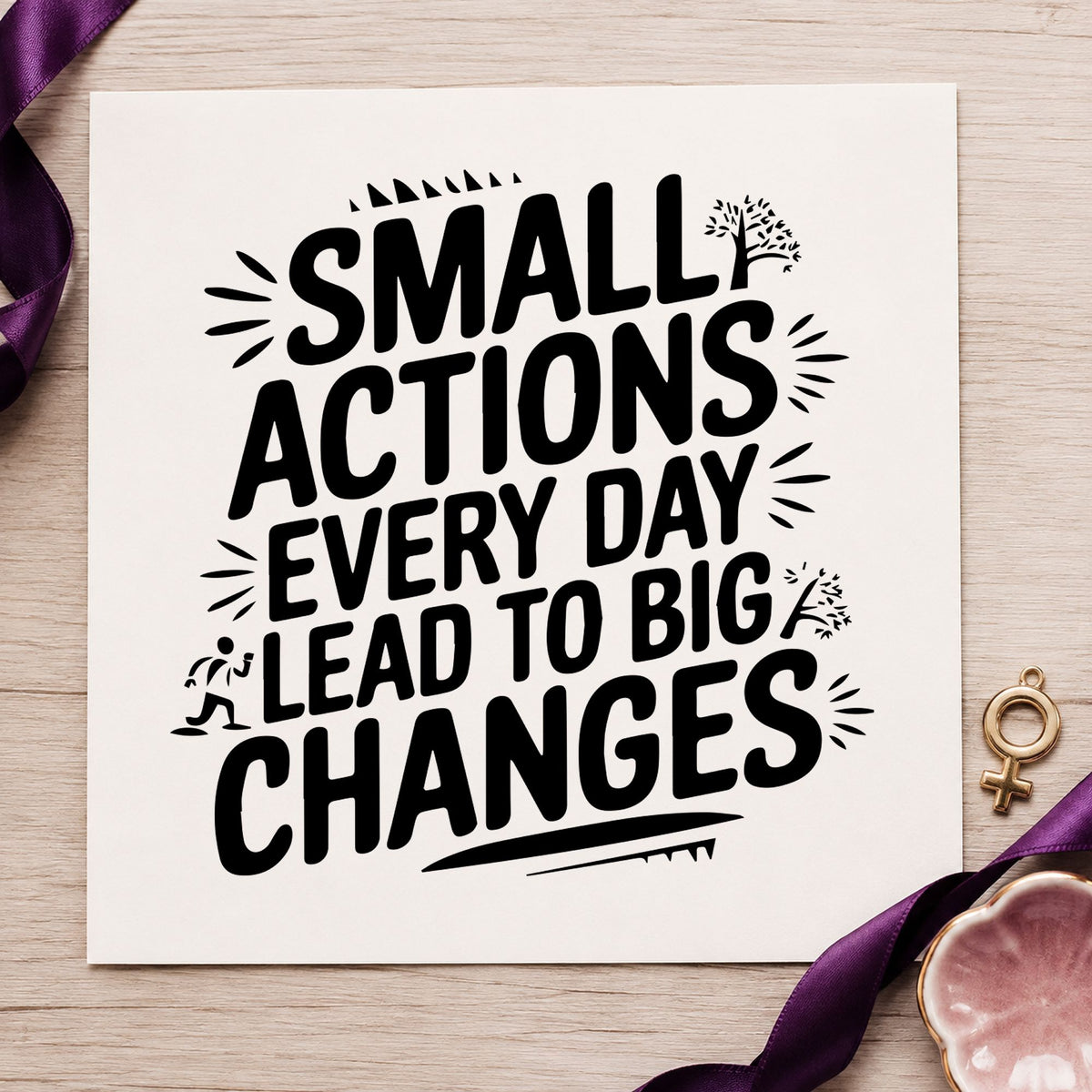 Small Actions Big Changes craft stamp in black ink on cardstock, an easy option for poem album page.