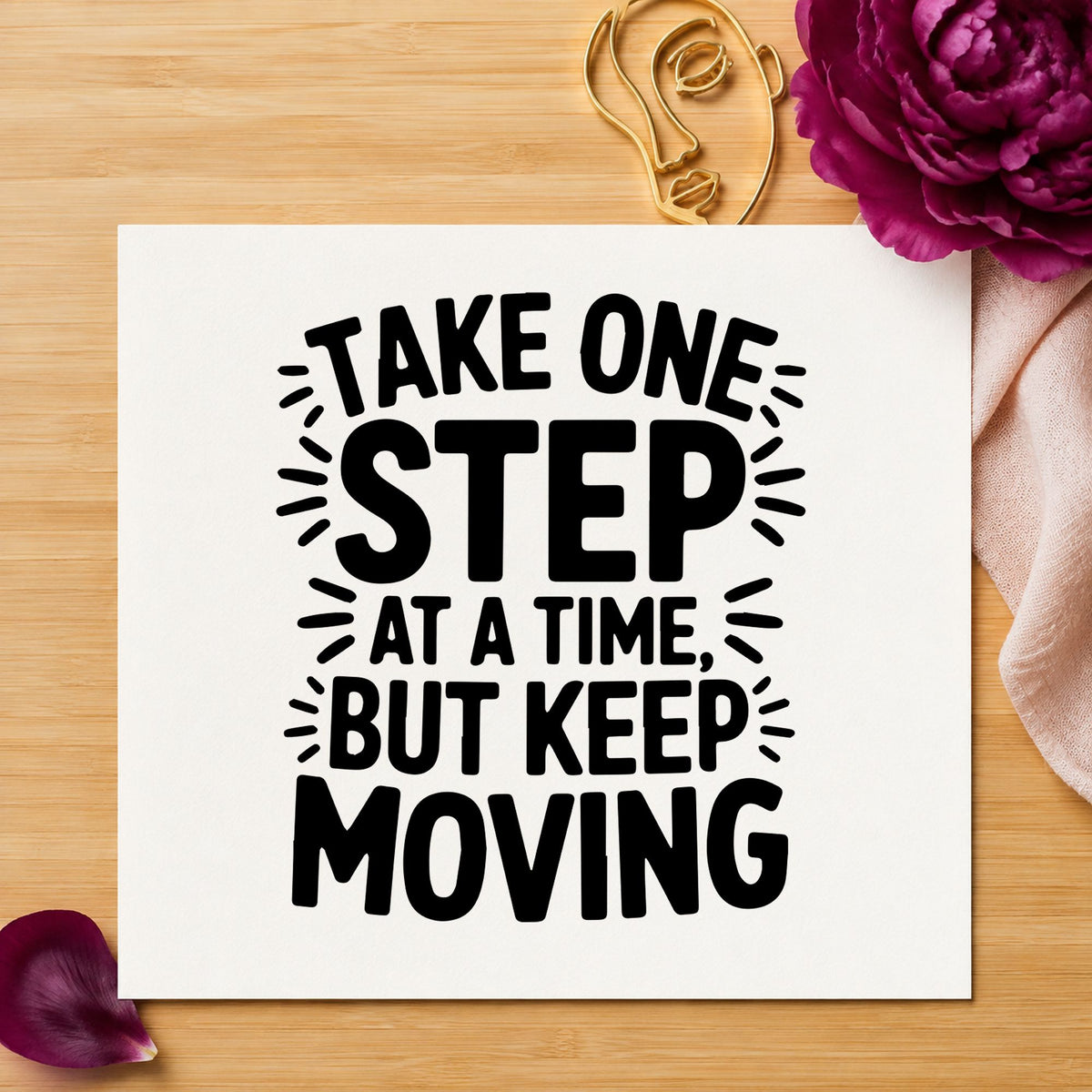 Take One Step Moving craft stamp in black ink on cardstock, an easy option for ice learn album page.