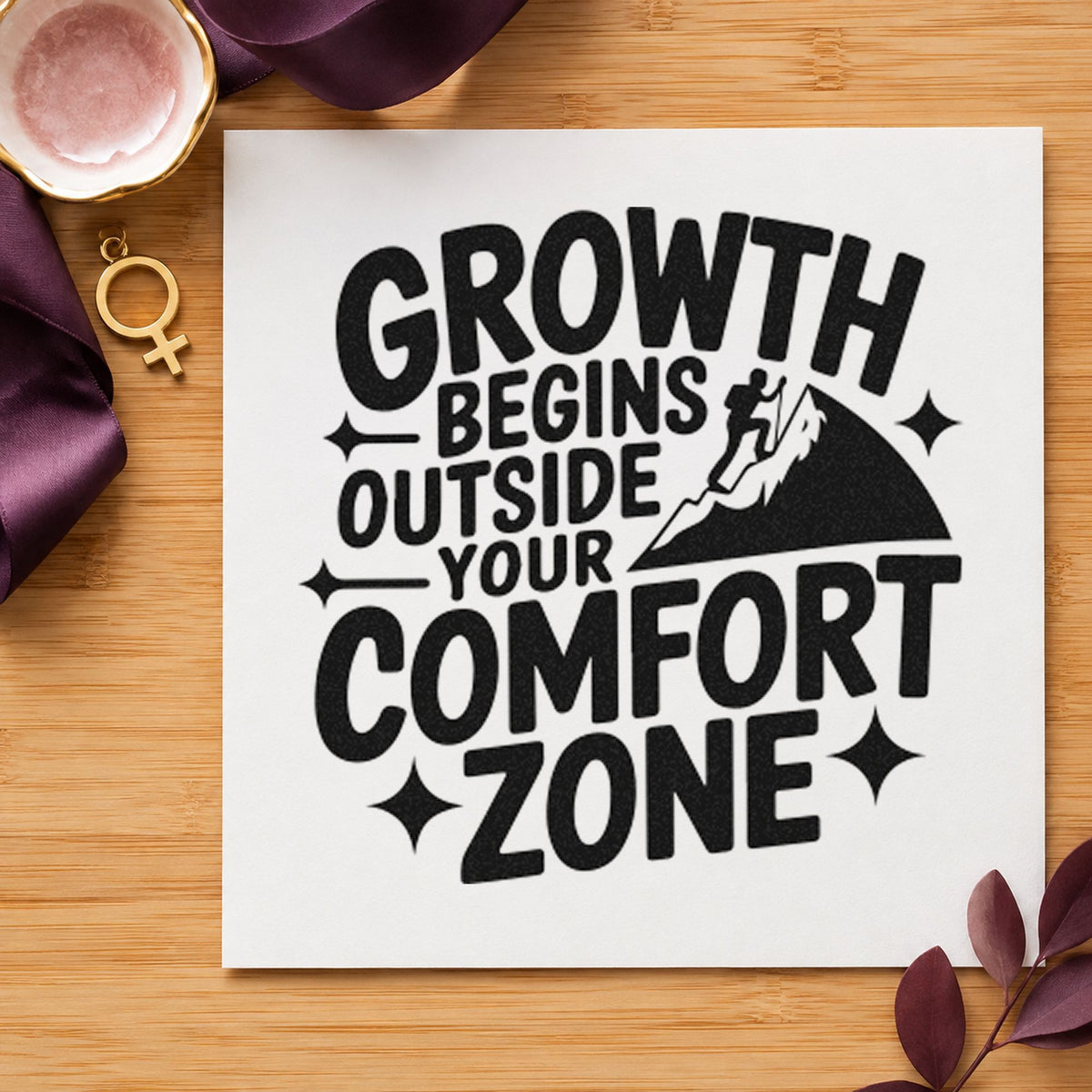 Growth Comfort Zone Climber craft stamp in black ink on cardstock, an easy option for winter camp album page.