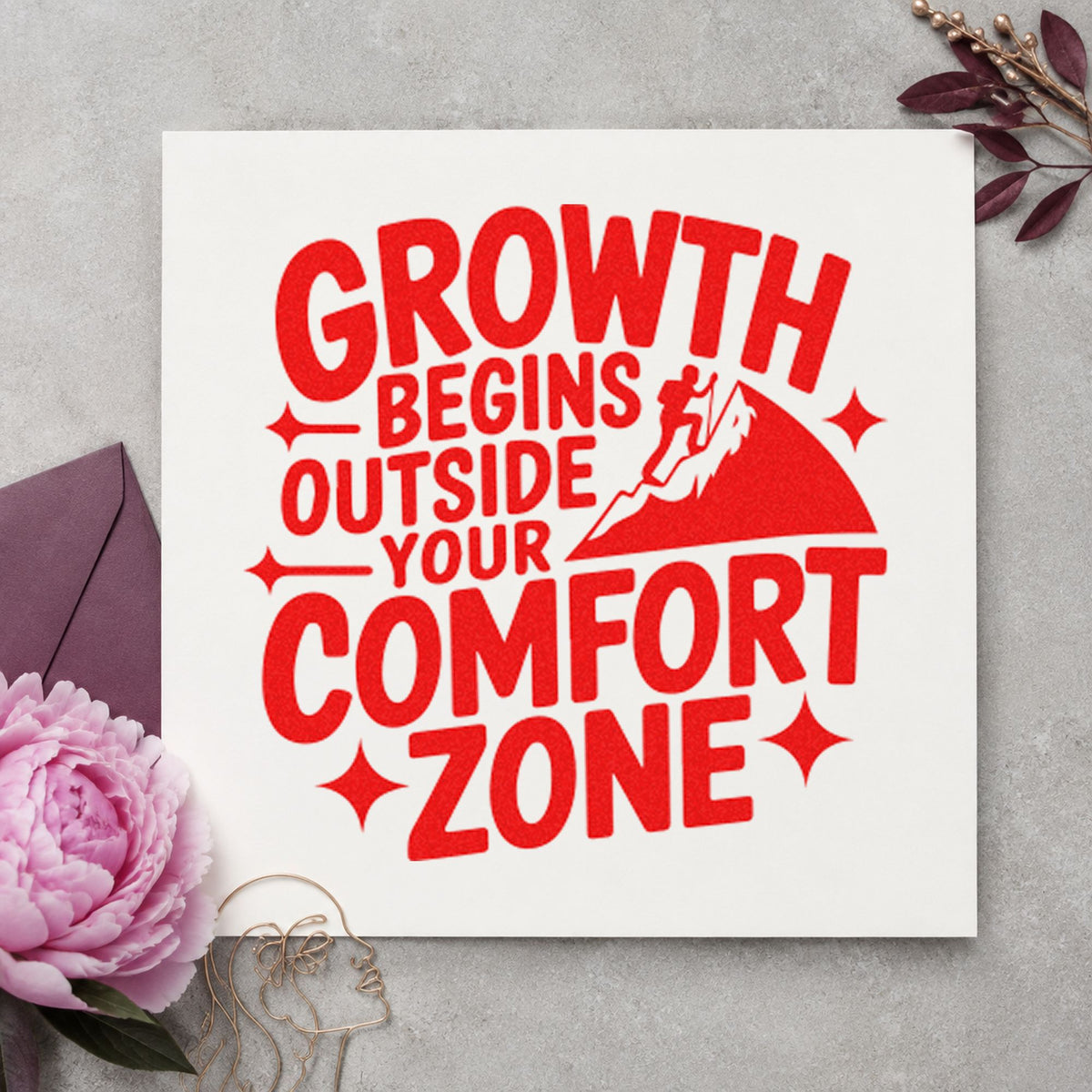 Growth Comfort Zone Climber rubber stamp shown in red ink, stamped for projects such as bin layer labels.