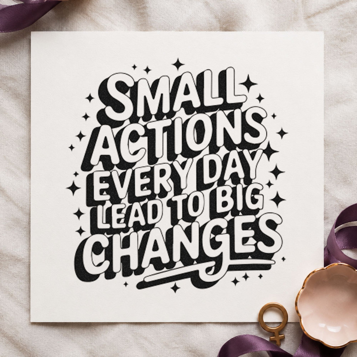 Small Actions Big Changes rubber stamp printed in black ink, ready for daily frame sheet and similar paper crafts.