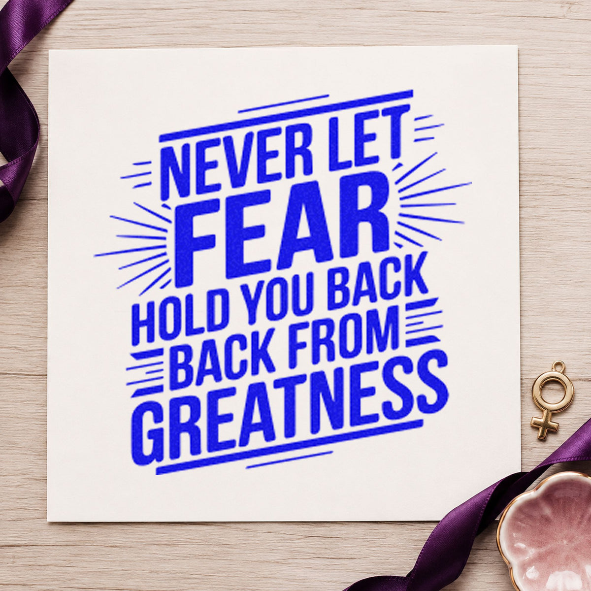 Never Let Fear Hold craft stamp imprinted in blue ink on paper, a design suited to framed locker entry.