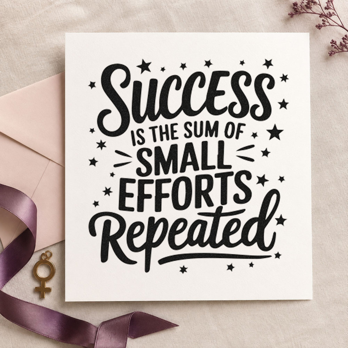 Success Small Efforts Repeated rubber stamp printed in black ink, ready for contact log sheet and similar paper crafts.