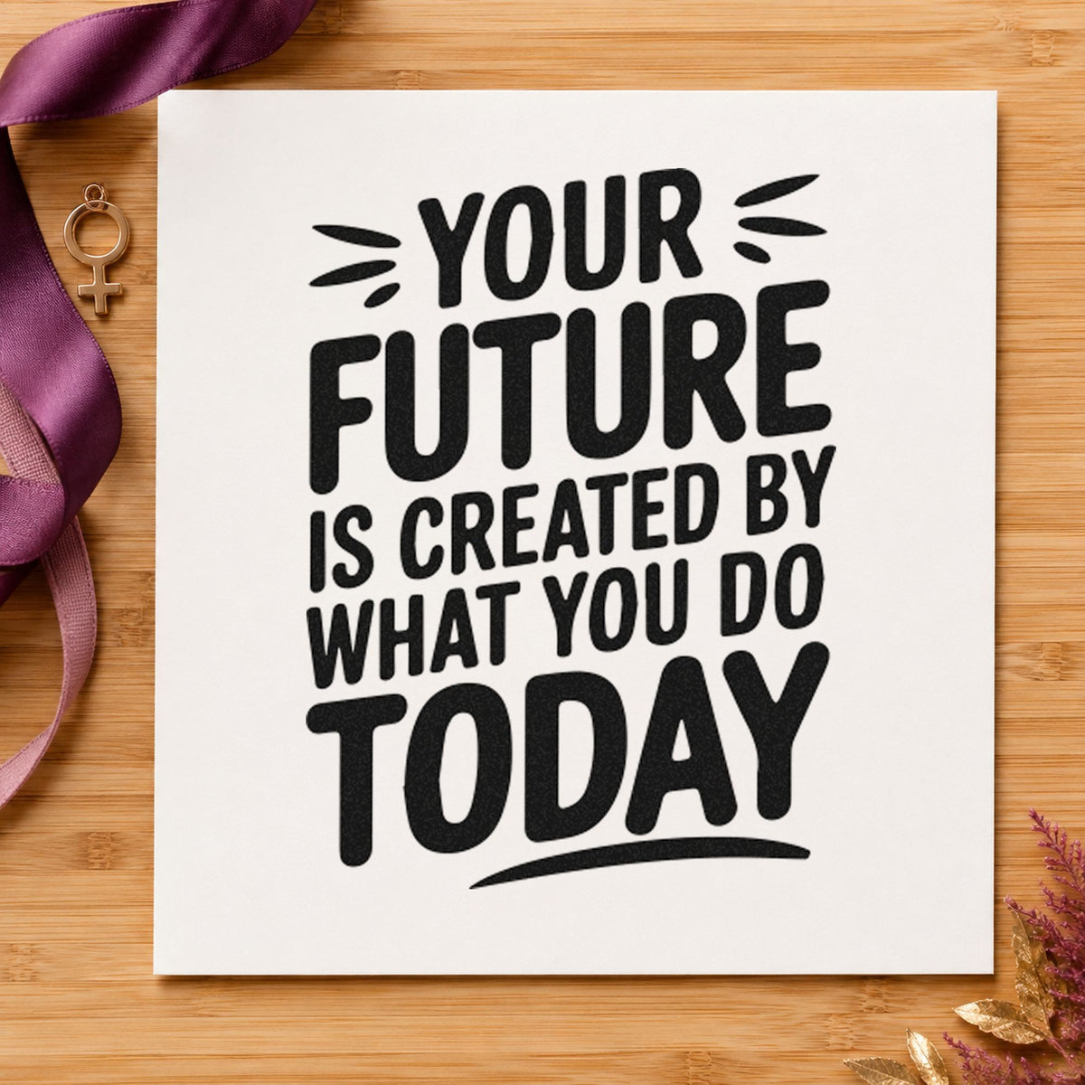 Your Future Created Today rubber stamp printed in black ink, ready for course compare sheet and similar paper crafts.