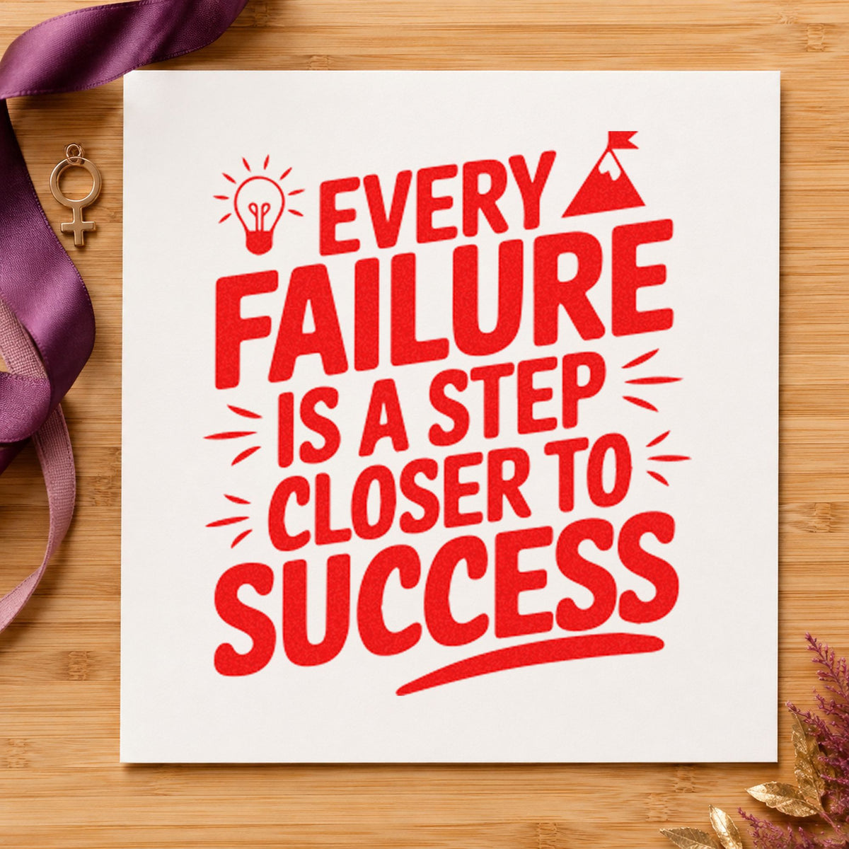 Every Failure Closer Success rubber stamp shown in red ink, stamped for projects such as bin sensor labels.