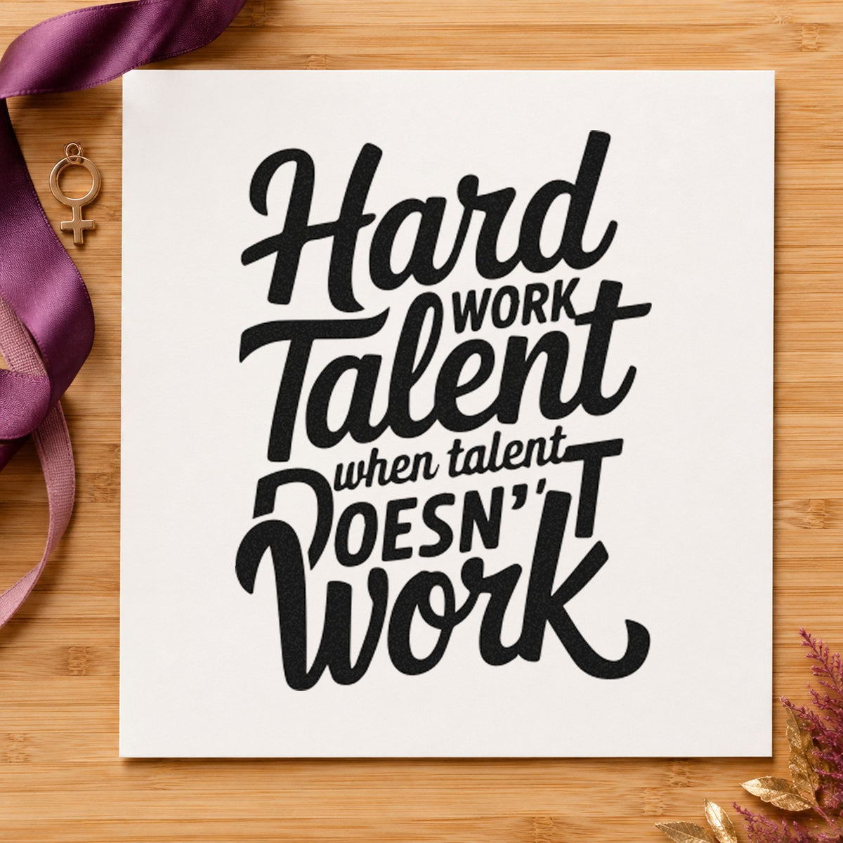 Hard Work Talent Quote craft stamp in black ink on cardstock, an easy option for baseball album page.
