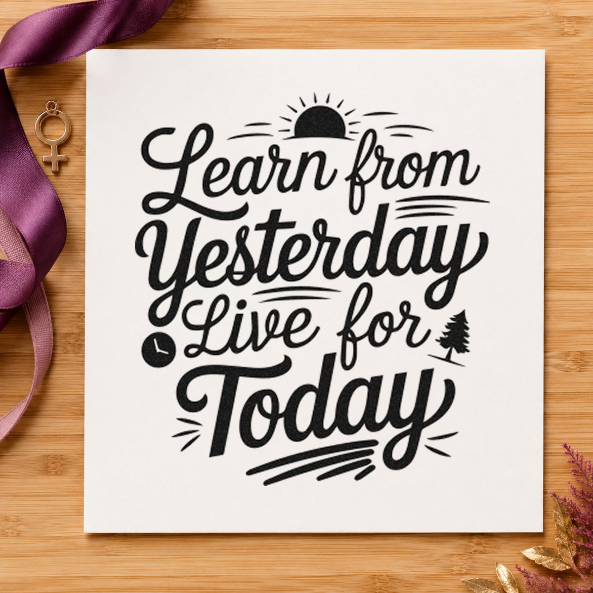 Learn Yesterday Live Today rubber stamp printed in black ink, ready for research log sheet and similar paper crafts.