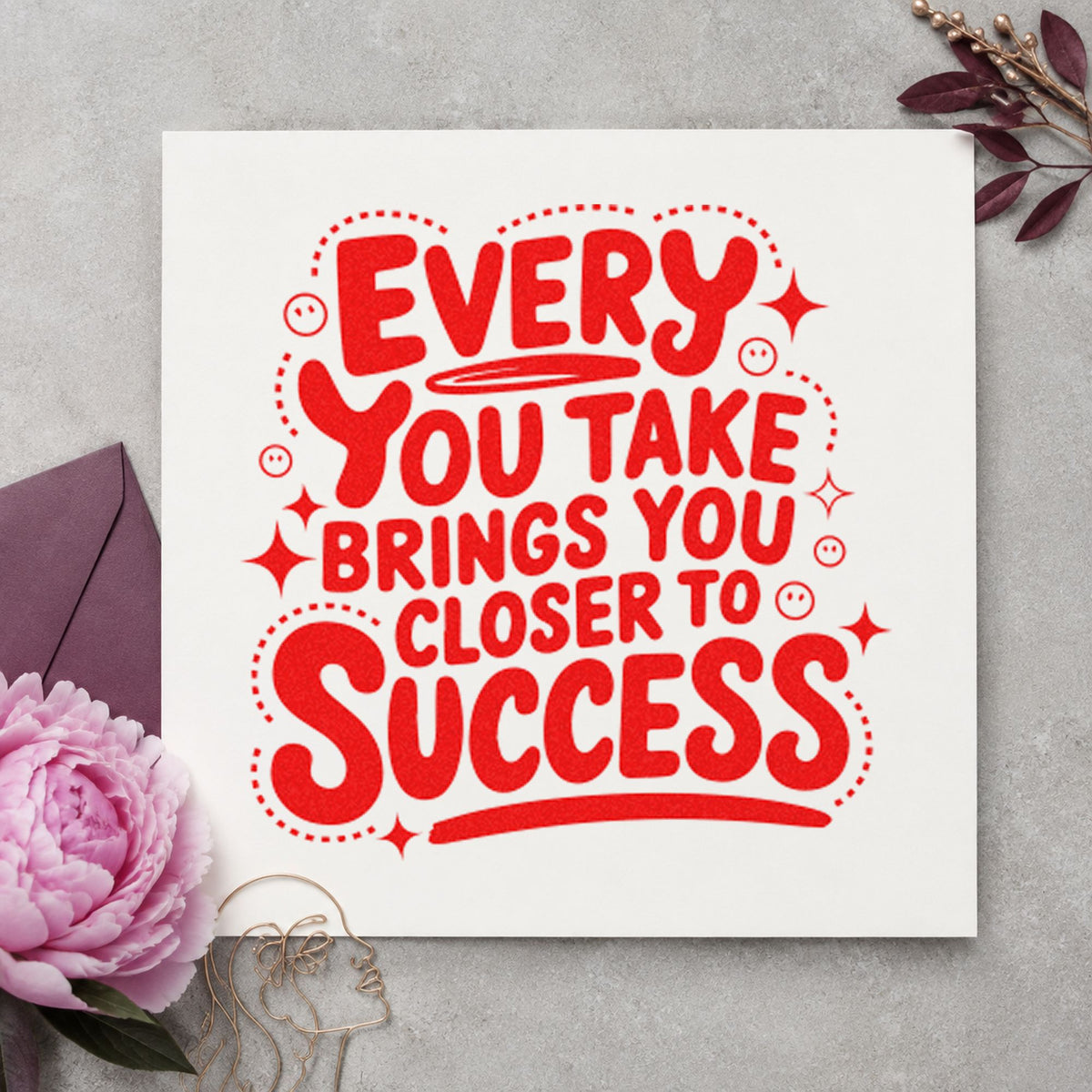 Closer to Success Lettering rubber stamp shown in red ink, stamped for projects such as bin reward labels.