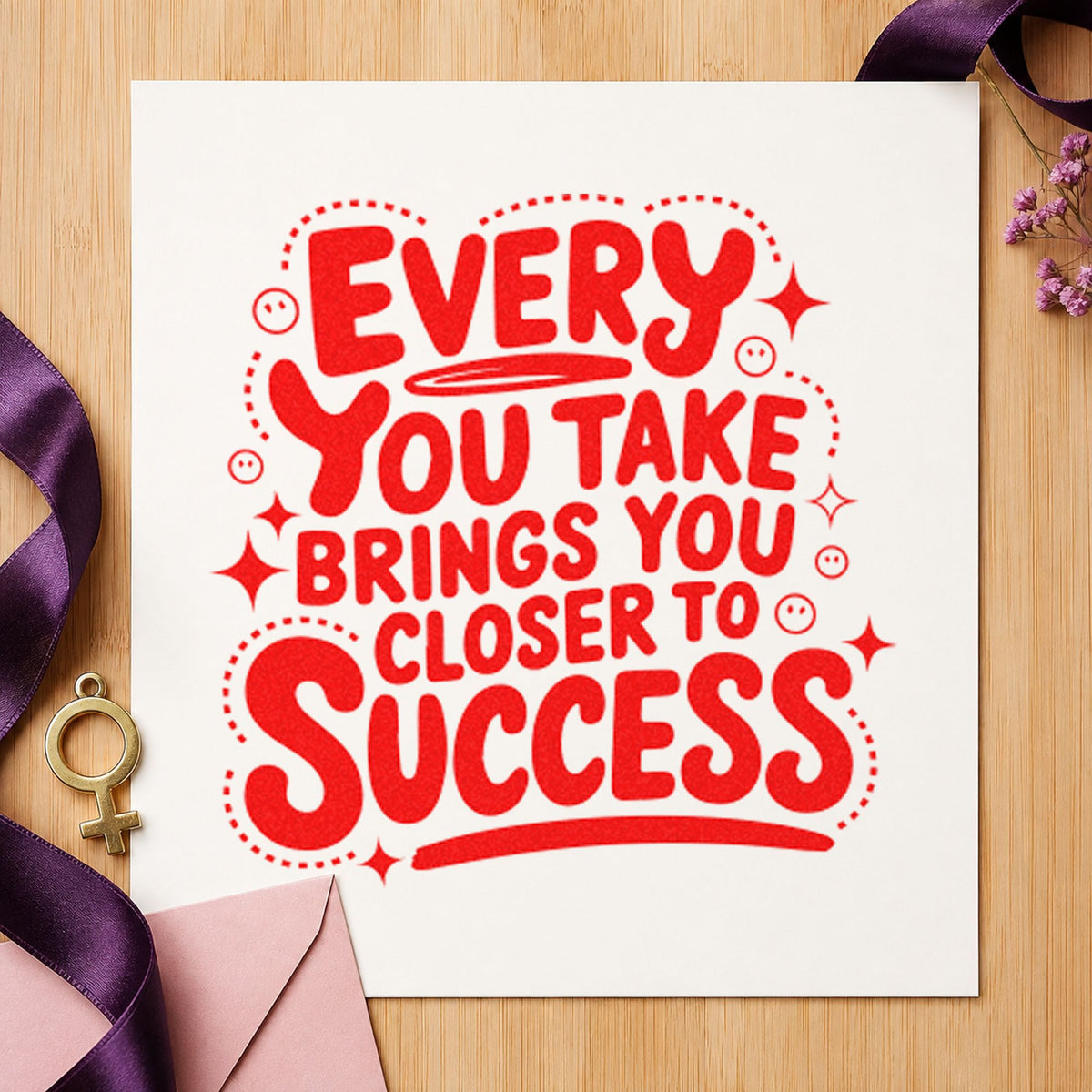 Closer to Success Lettering craft stamp imprint in red ink on a handmade project, one idea being outing log cards.