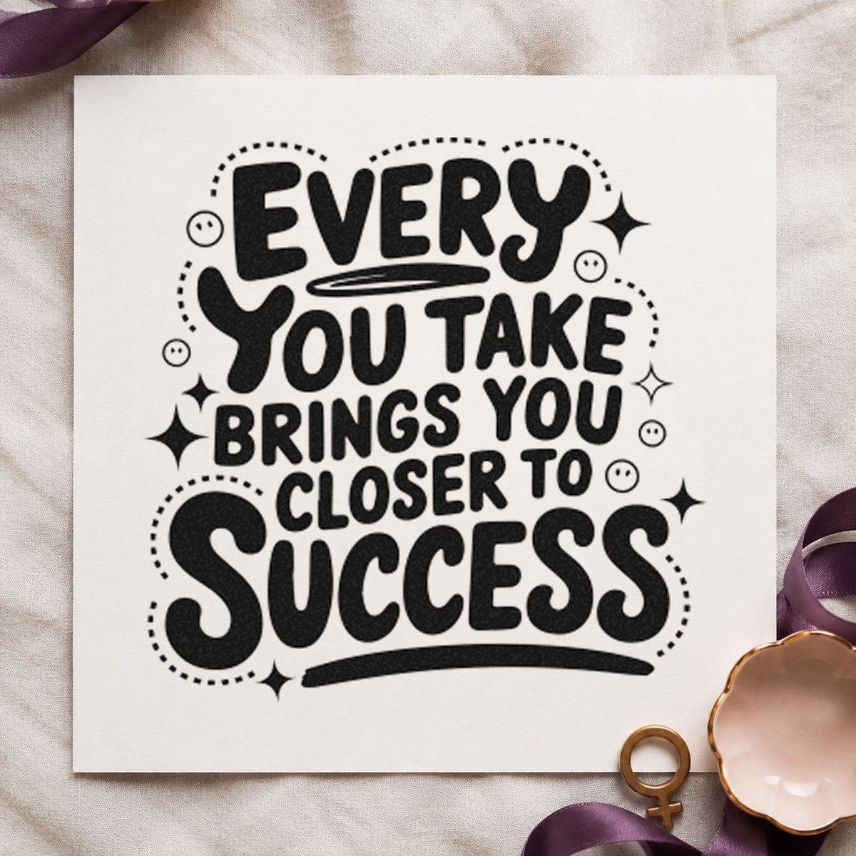 Closer to Success Lettering rubber stamp printed in black ink, ready for smiling circle cards and similar paper crafts.